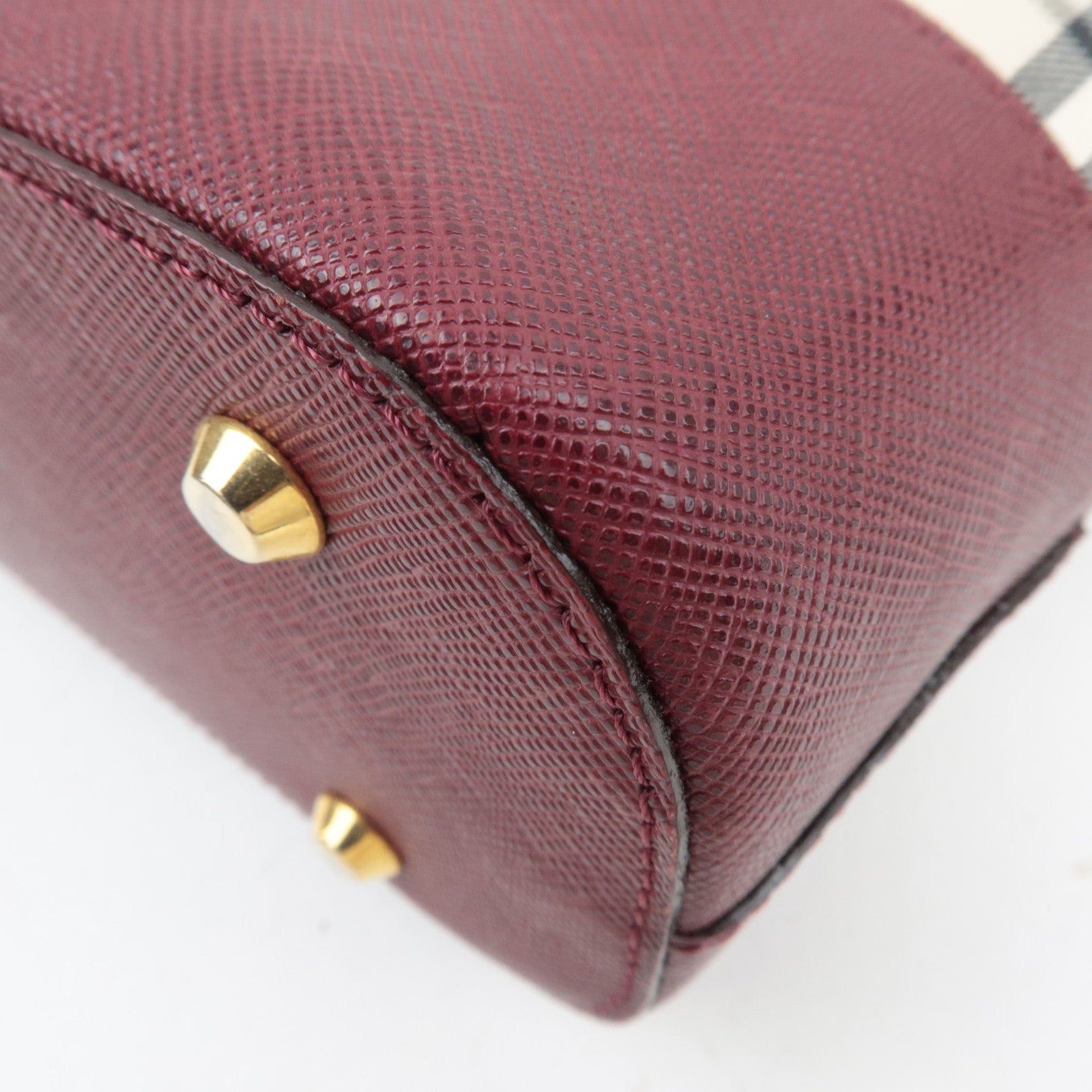 BURBERRY Nova Plaid Shoulder Bag Canvas Leather Beige Bordeaux