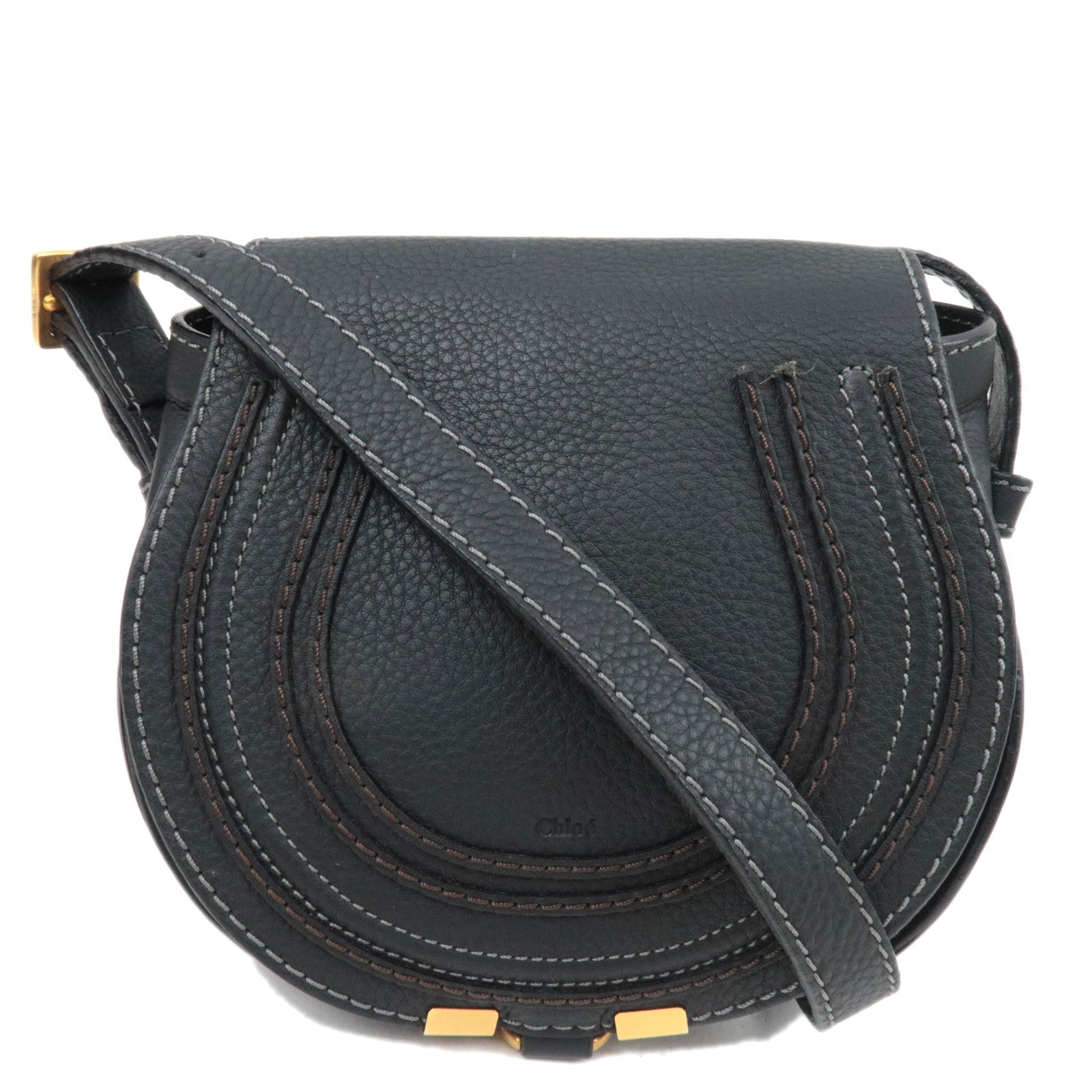 Chloe Marcy Small Leather Saddlebag Shoulder Bag Black *Dust bag84560
