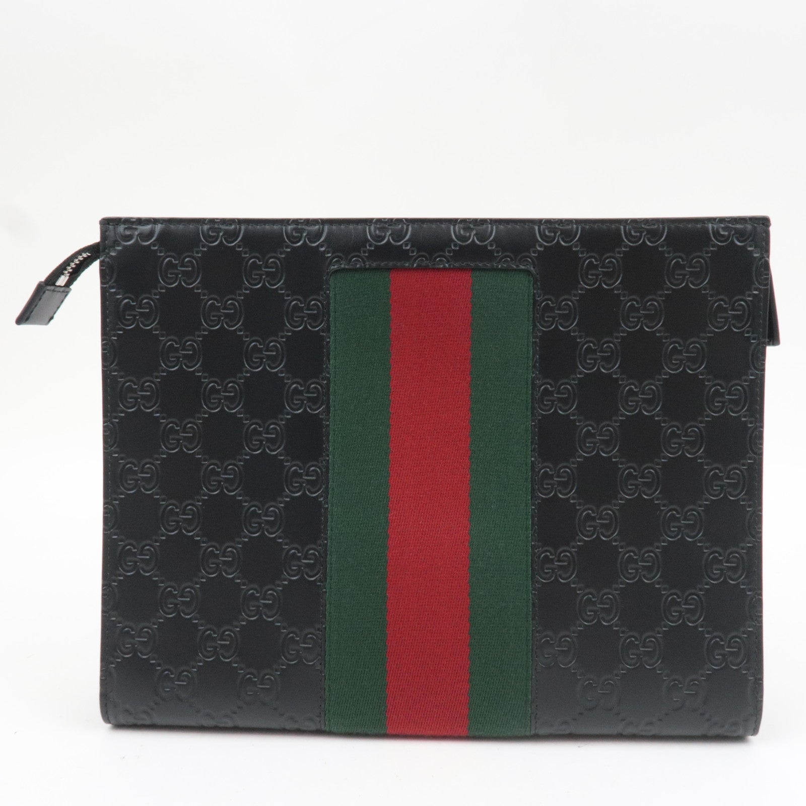 GUCCI Sherry Guccissima Clutch Bag Leather Black 475316