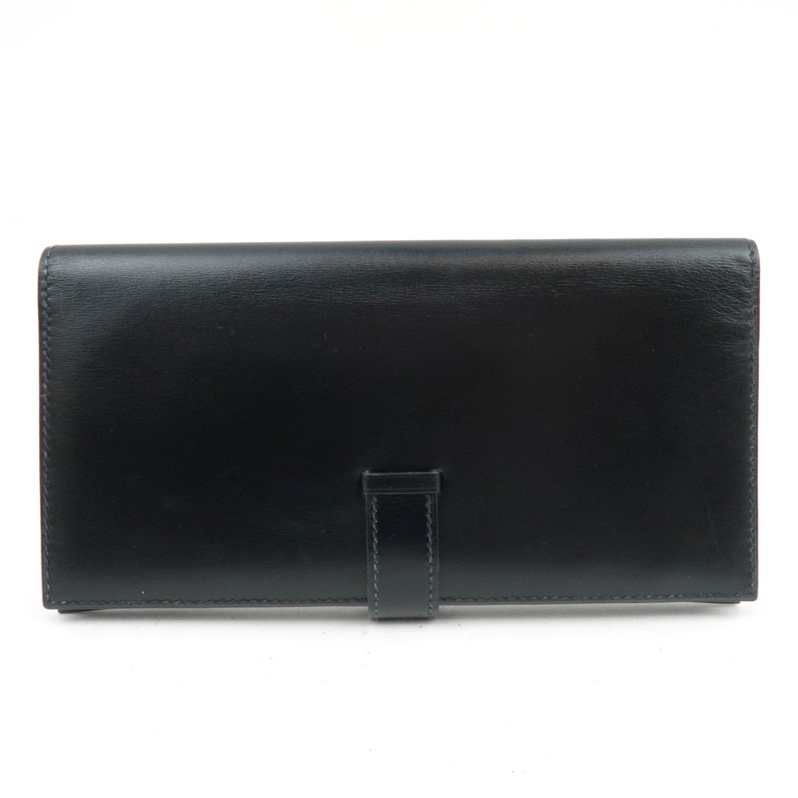 HERMES Bearn Long Wallet 〇V Stamp (1992) Box Calf Black Gold HDW