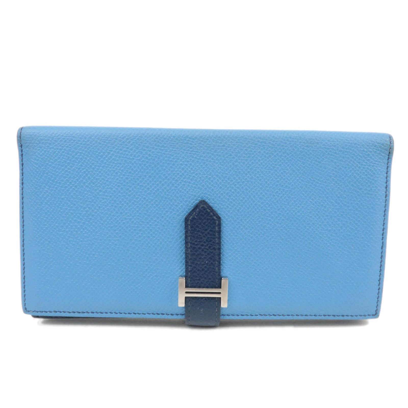 HERMES Bearn Soufflet Bicolor Long Wallet Veau Epsom Blue84590