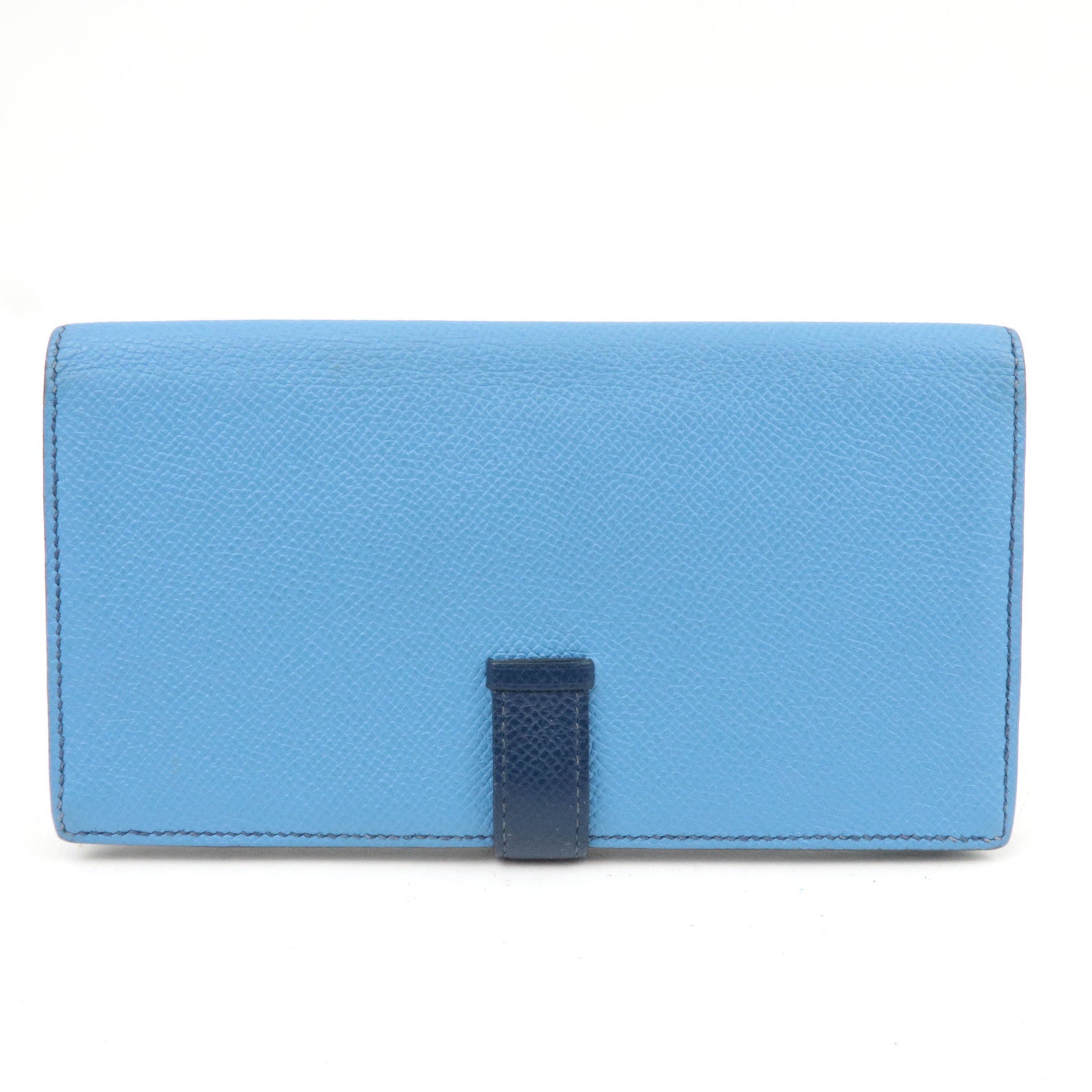 HERMES Bearn Soufflet Bicolor Long Wallet Veau Epsom Blue