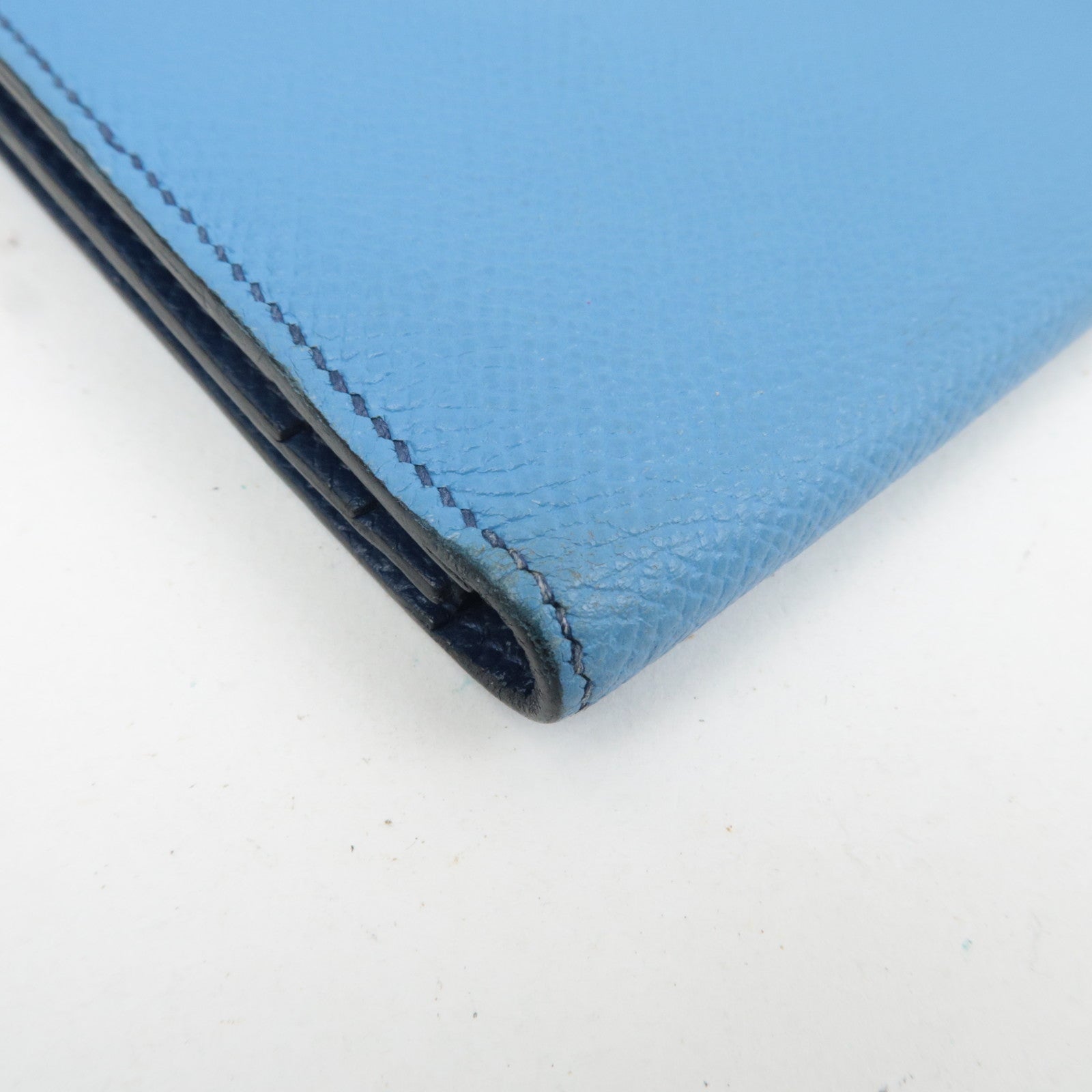 HERMES Bearn Soufflet Bicolor Long Wallet Veau Epsom Blue