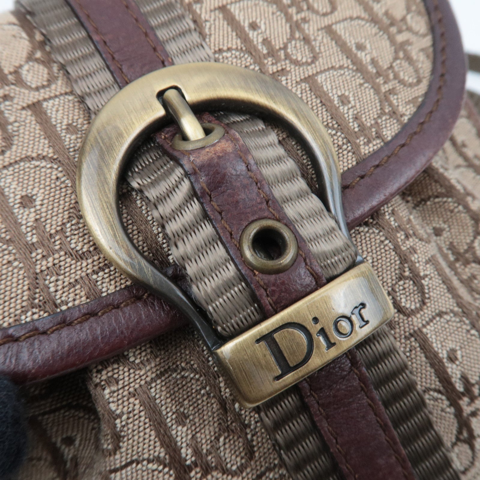 Christian Dior Trotter Canvas Leather Mini Shoulder Bag Beige Brown