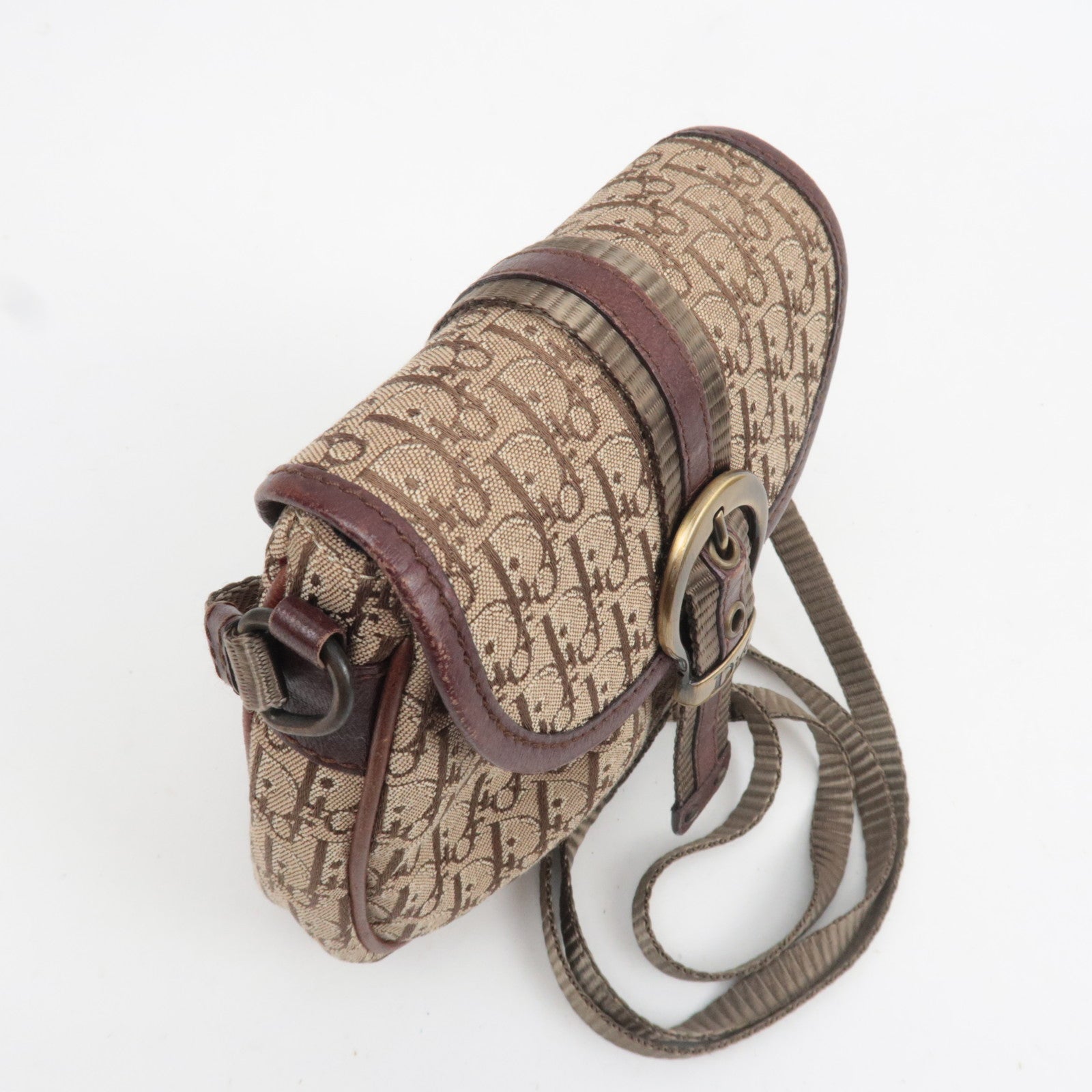 Christian Dior Trotter Canvas Leather Mini Shoulder Bag Beige Brown