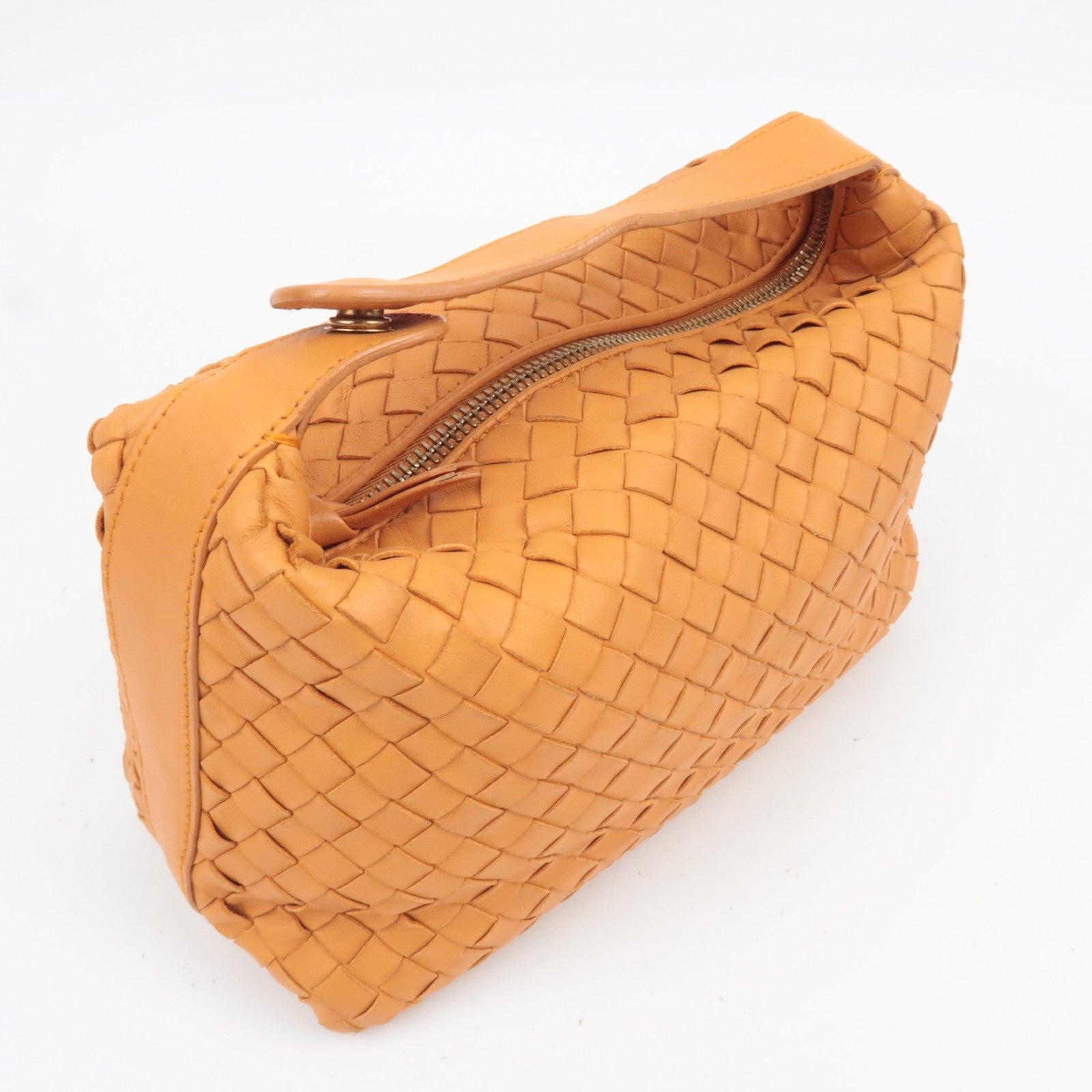 BOTTEGA VENETA Intrecciato Leather Handle Handbag Orange 114087