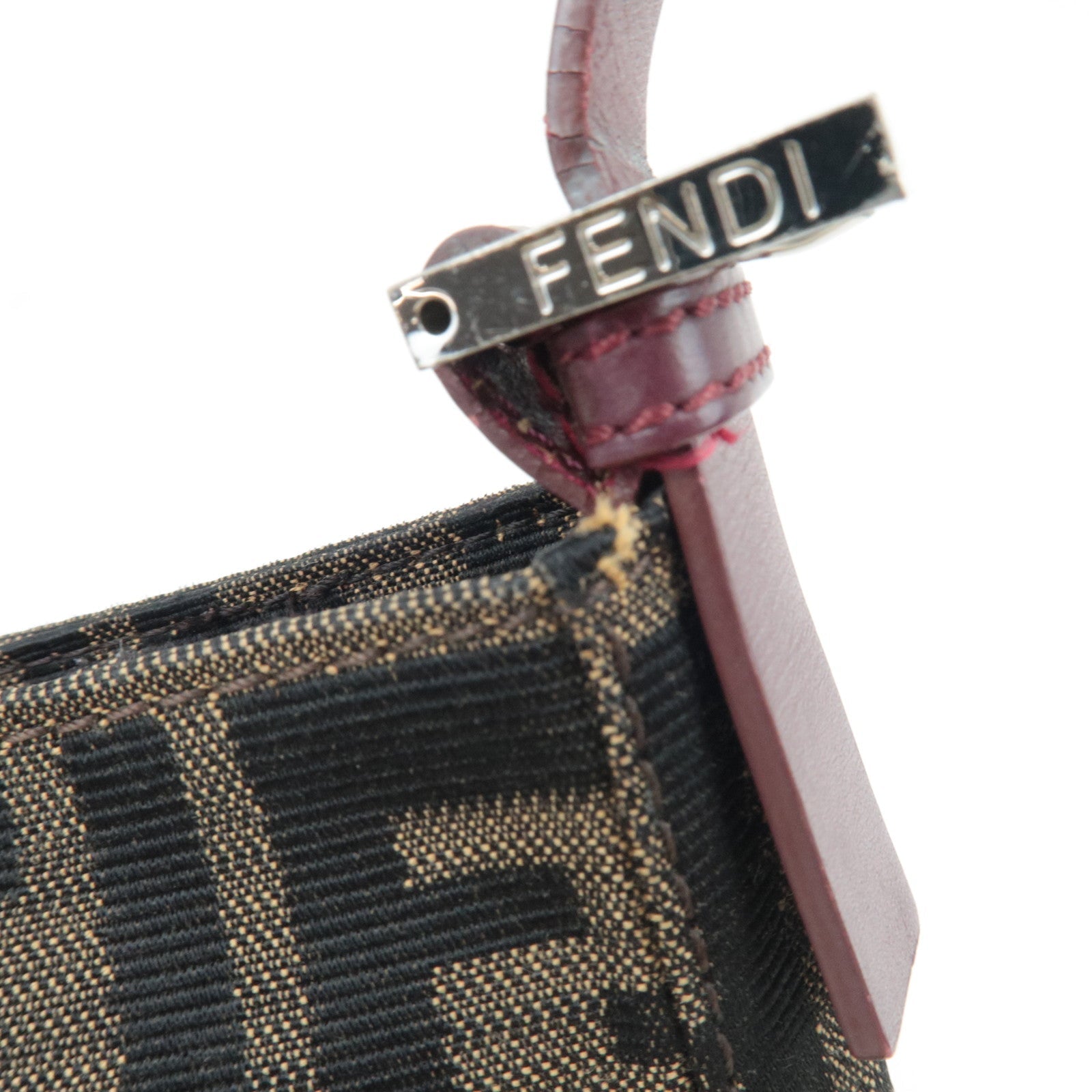 FENDI Zucca Shoulder Bag Canvas Leather Brown BR207