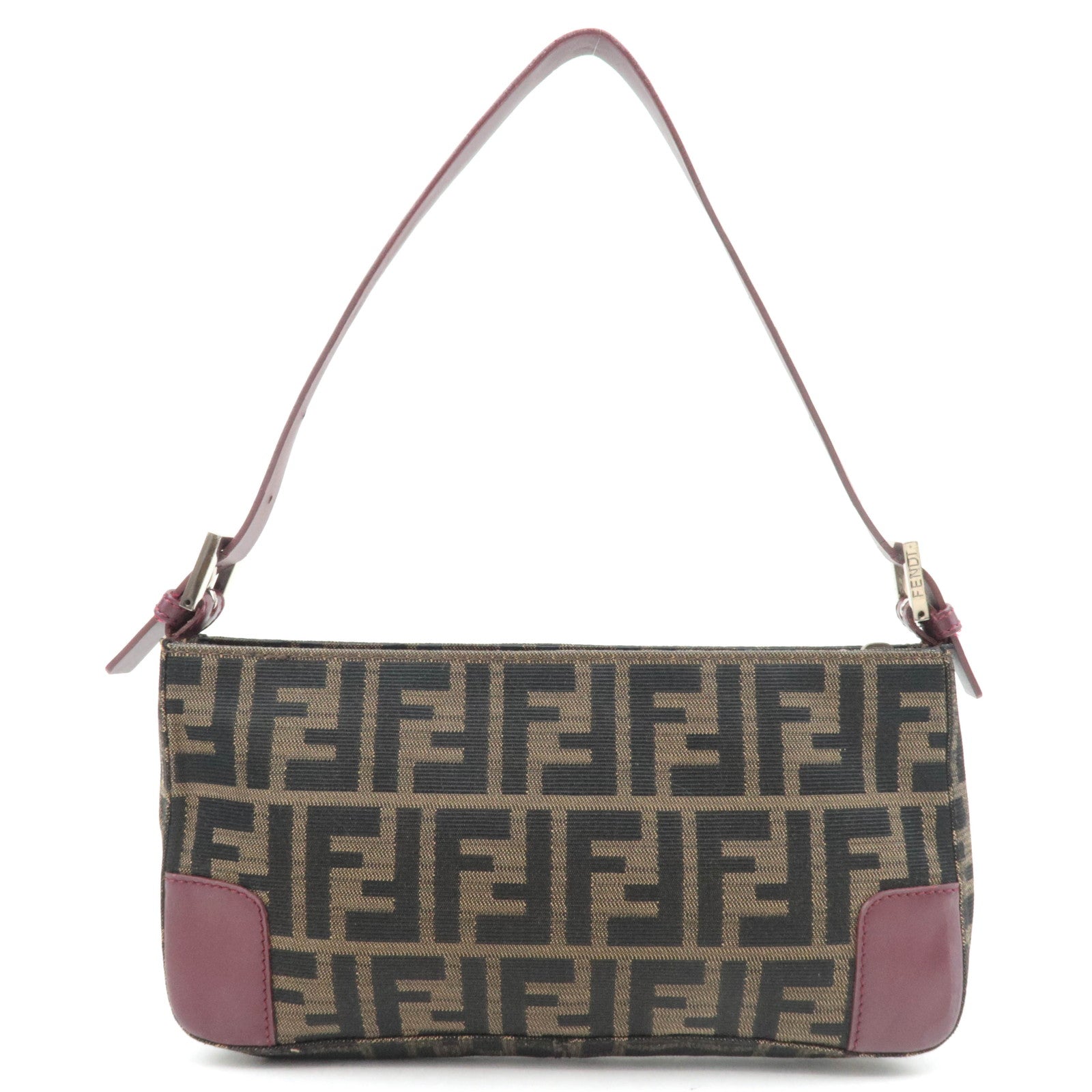 FENDI Zucca Shoulder Bag Canvas Leather Brown BR207