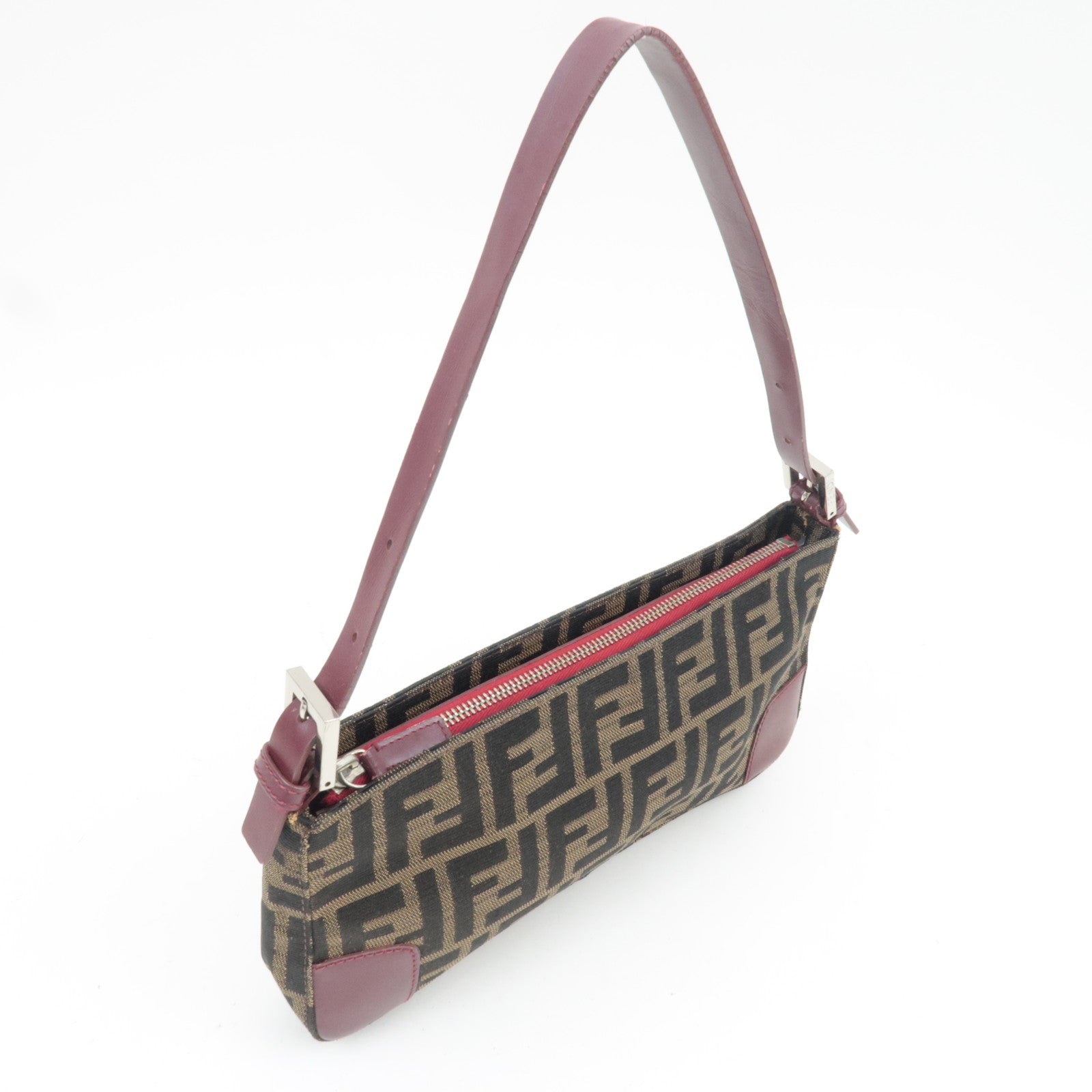 FENDI Zucca Shoulder Bag Canvas Leather Brown BR207