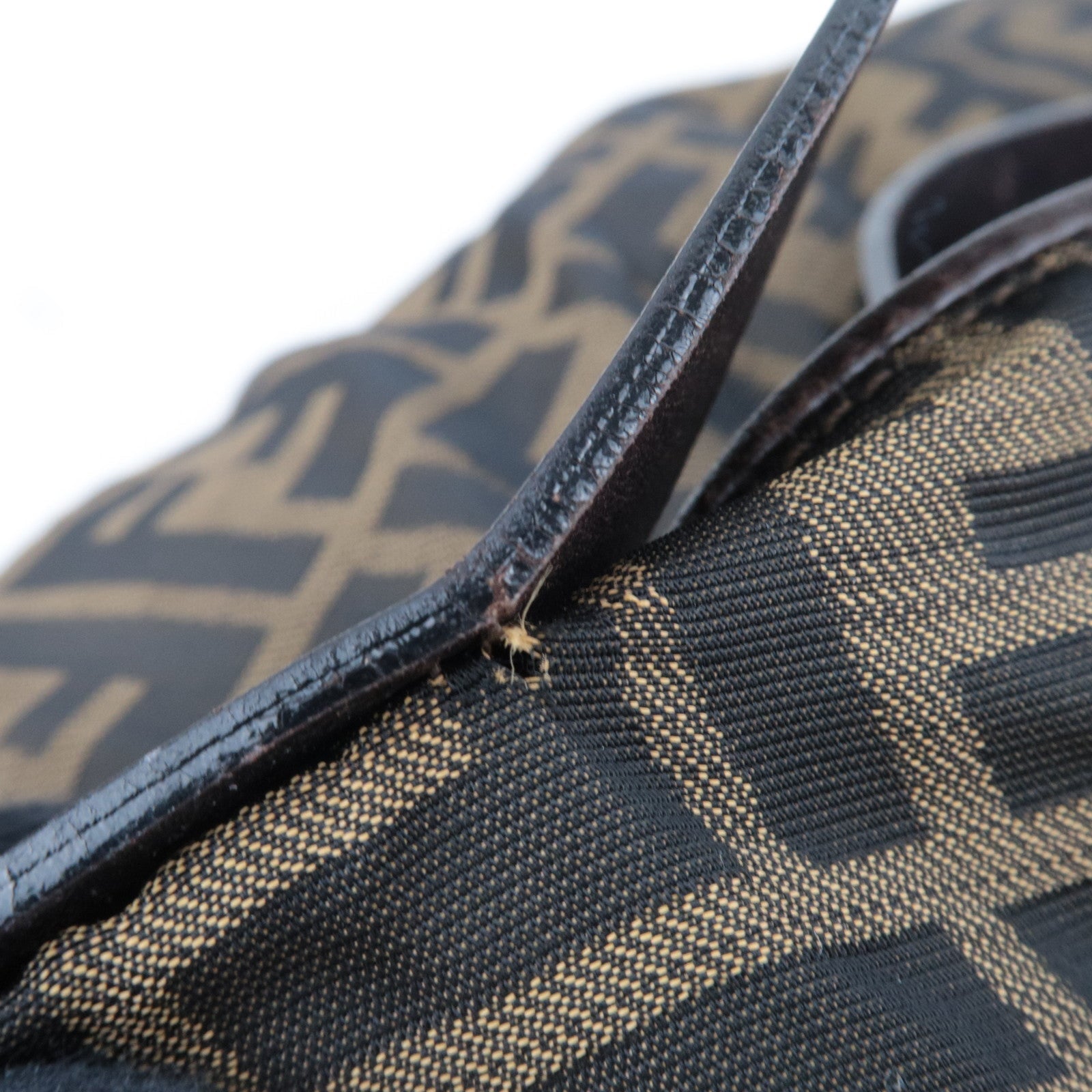 FENDI Zucca Canvas Leather Boston Bag Brown