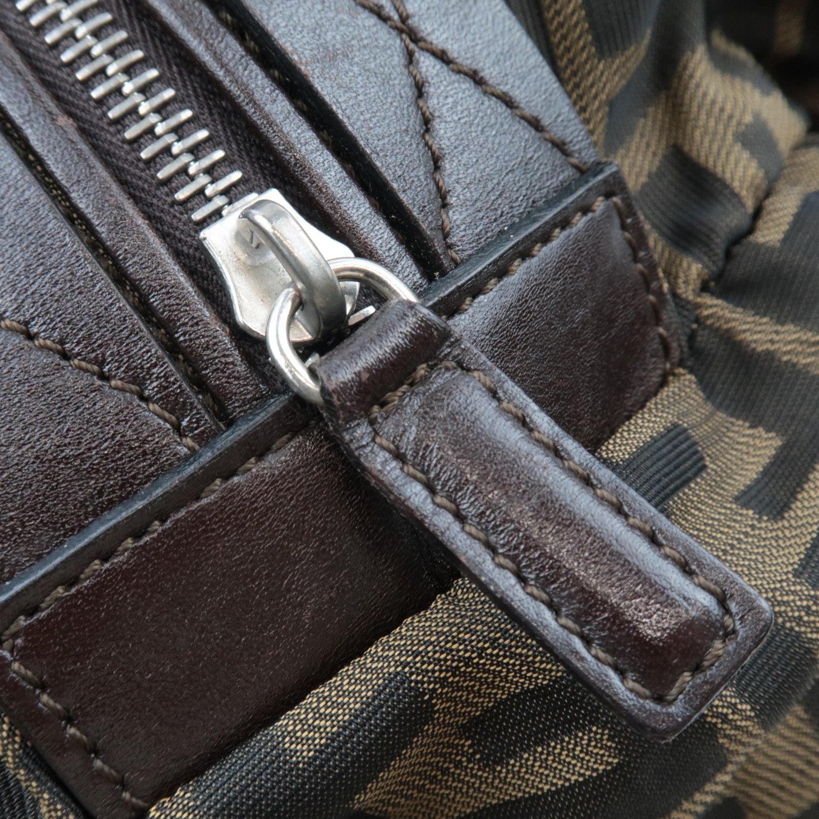 FENDI Zucca Canvas Leather Boston Bag Brown