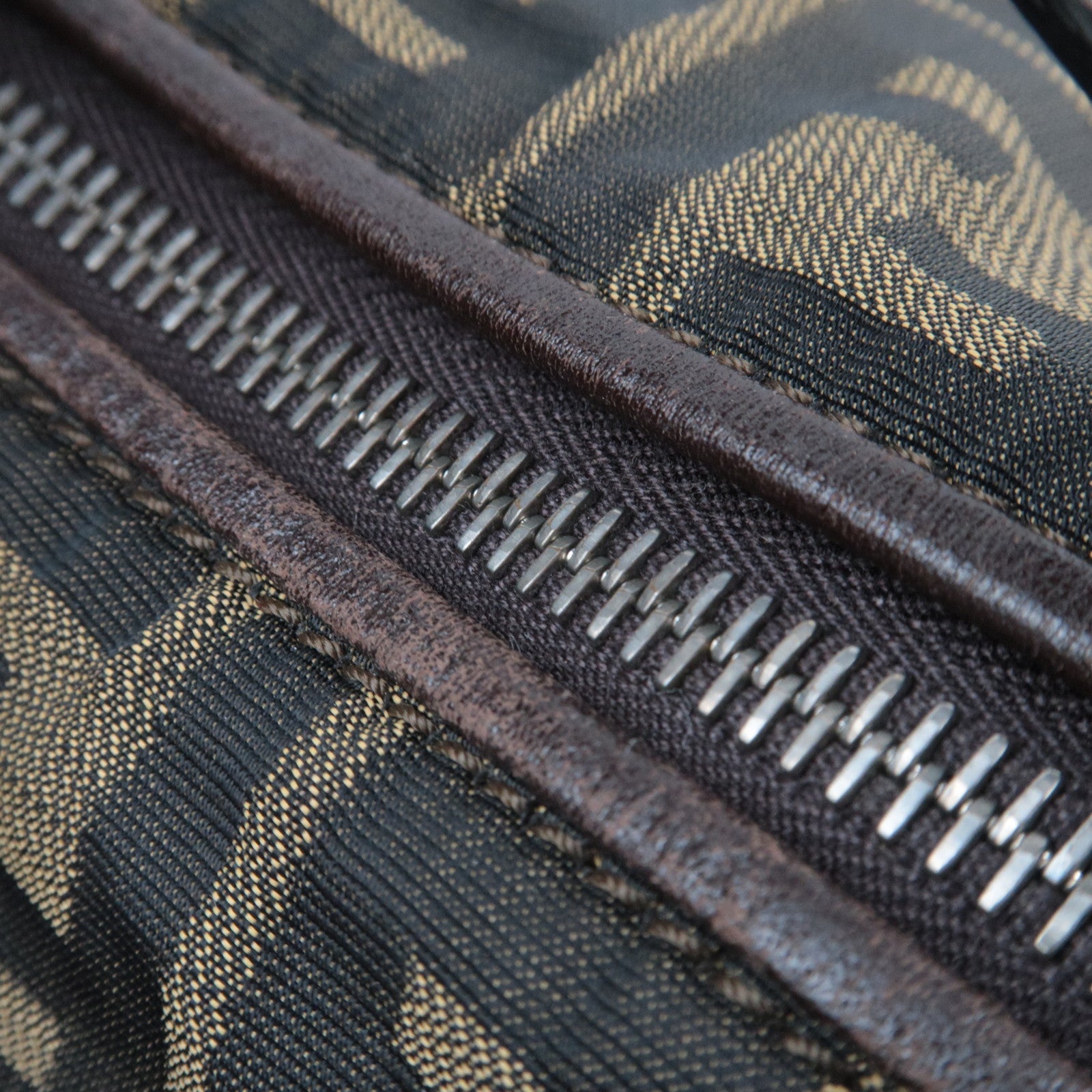 FENDI Zucca Canvas Leather Boston Bag Brown