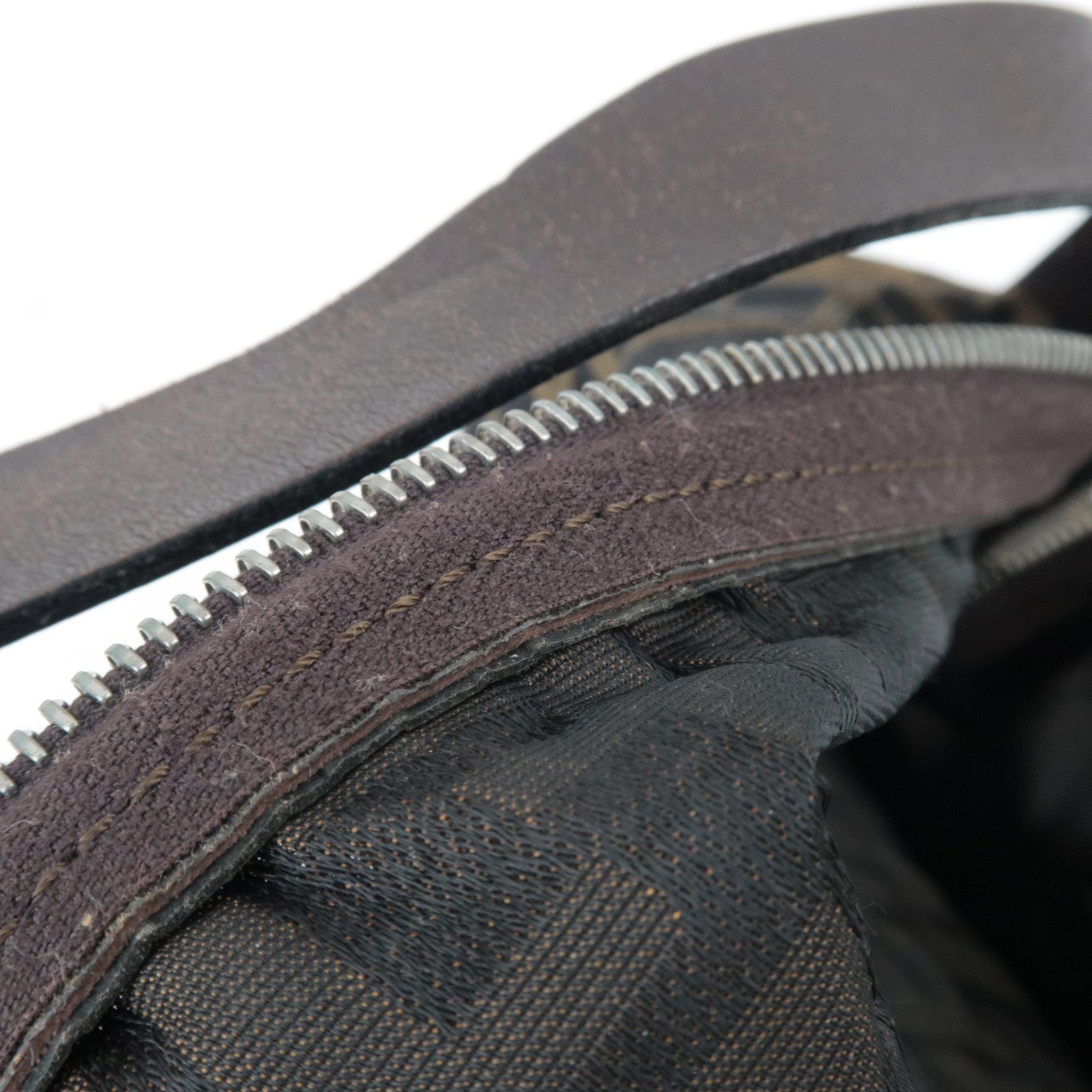 FENDI Zucca Canvas Leather Boston Bag Brown