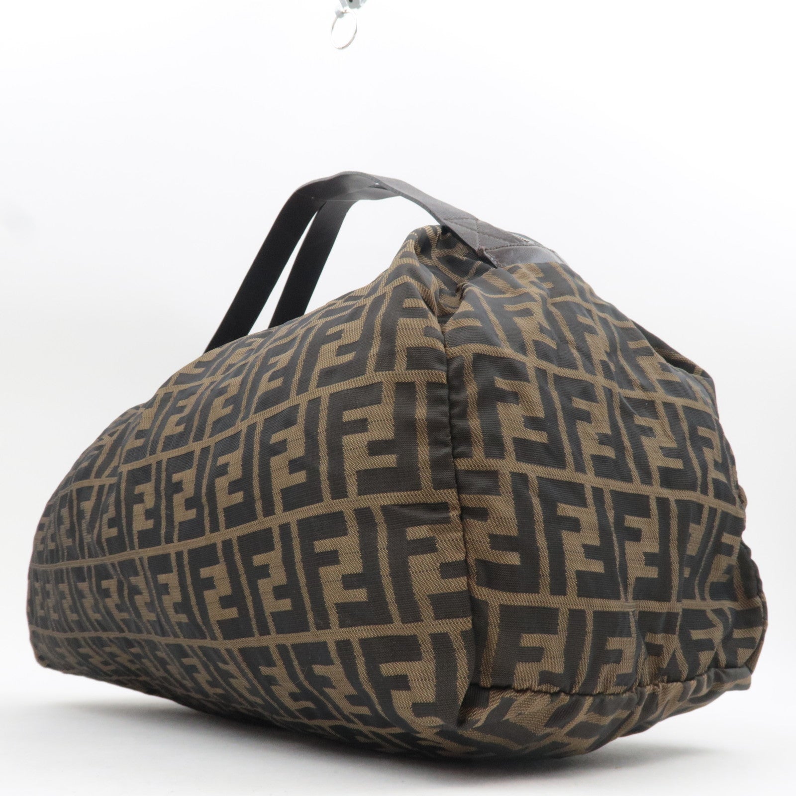 FENDI Zucca Canvas Leather Boston Bag Brown