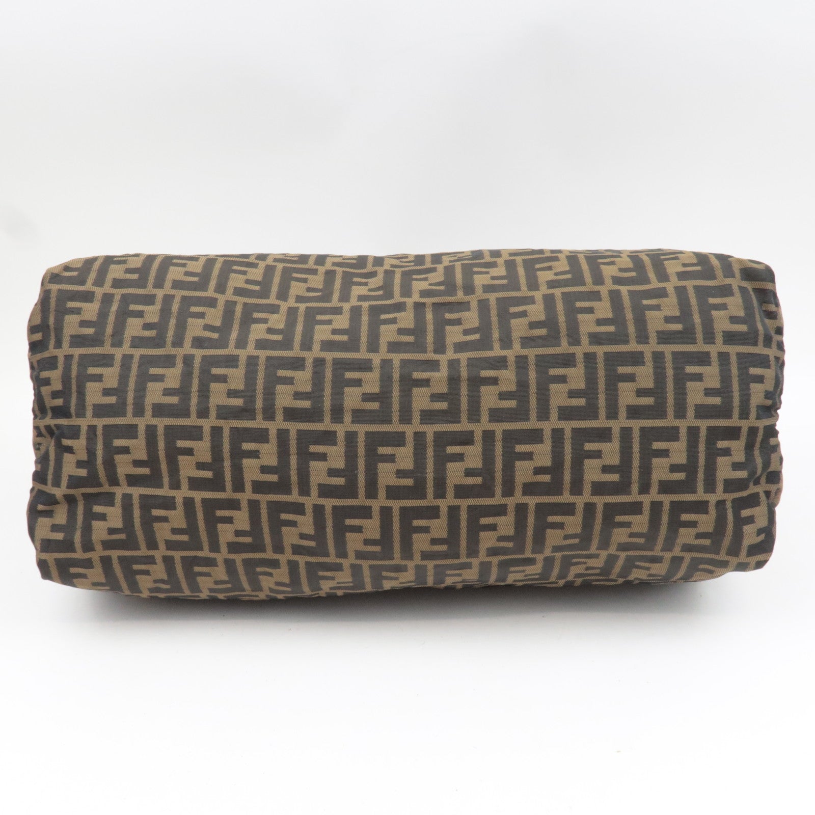 FENDI Zucca Canvas Leather Boston Bag Brown