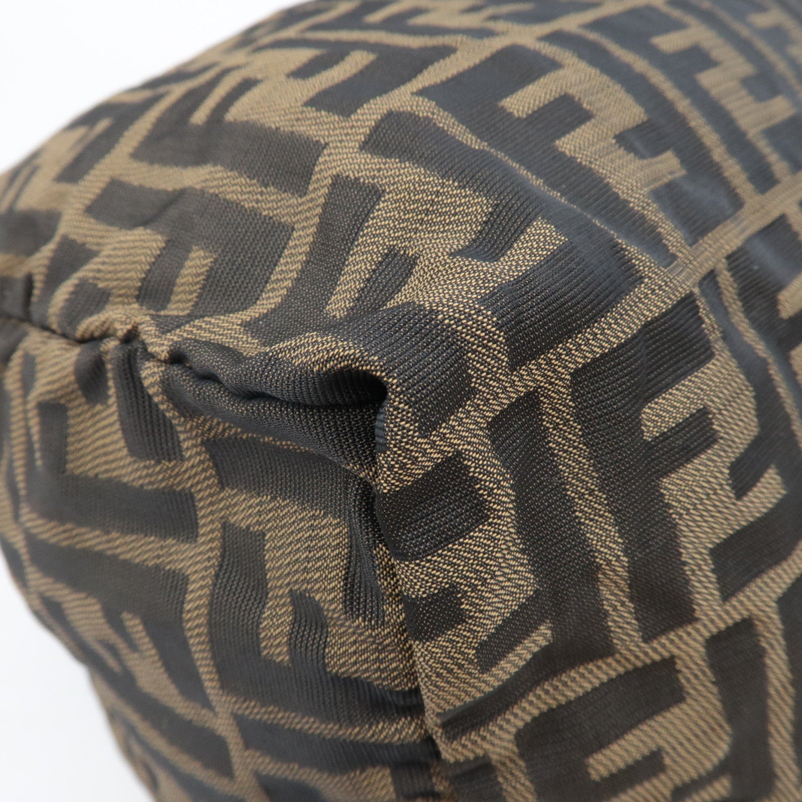 FENDI Zucca Canvas Leather Boston Bag Brown