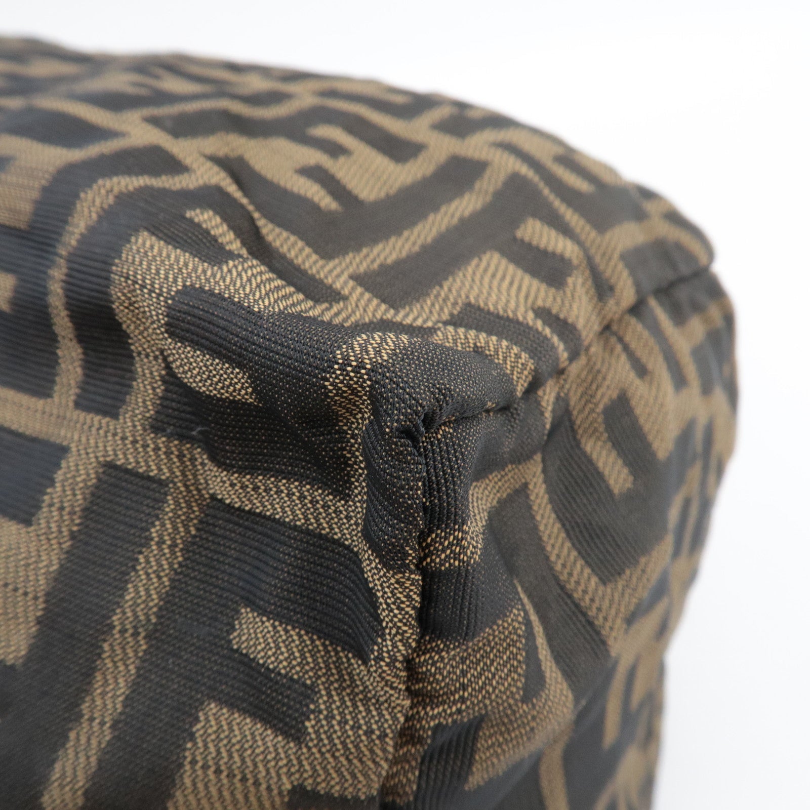 FENDI Zucca Canvas Leather Boston Bag Brown