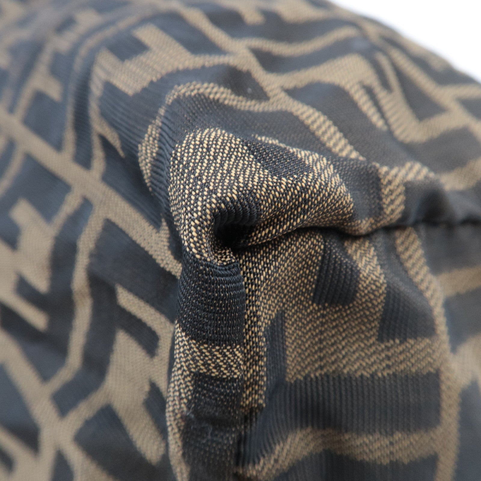 FENDI Zucca Canvas Leather Boston Bag Brown