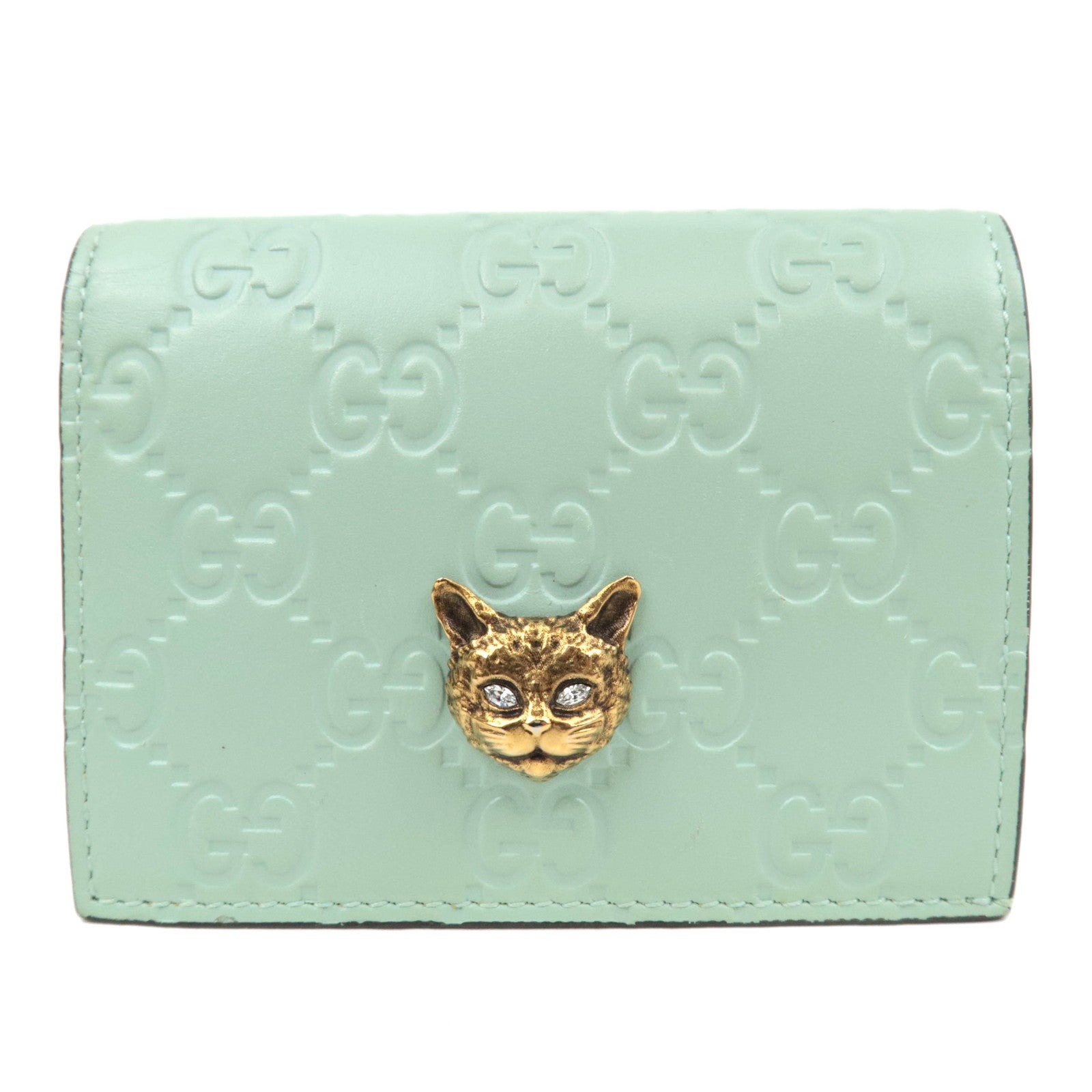 GUCCI Guccissima Linea Cat Bifold Wallet Japan Limited Light Green 548057 *Box, Dust bag84628