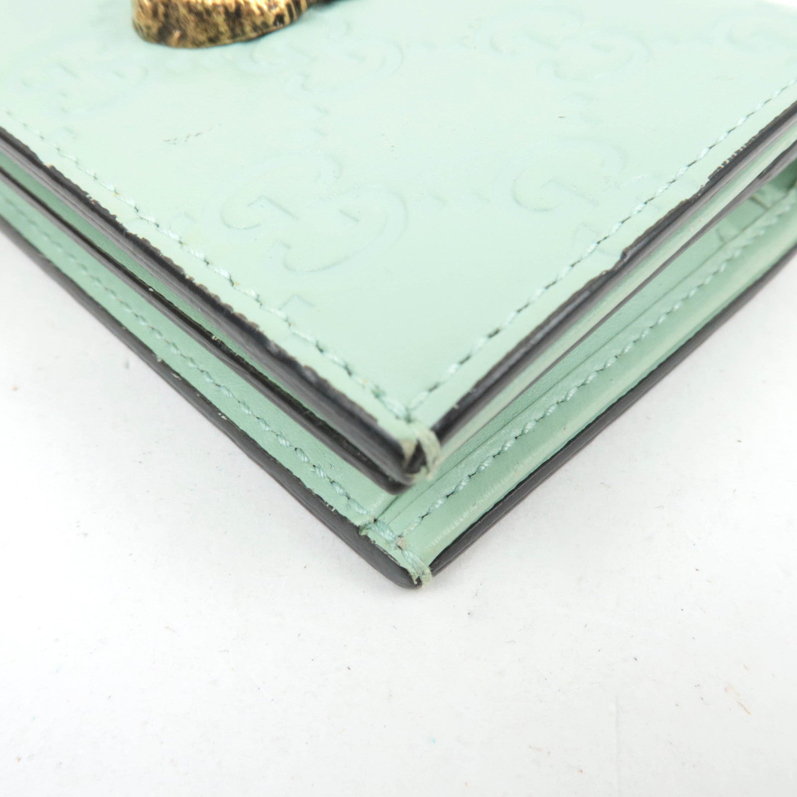 GUCCI Guccissima Linea Cat Bifold Wallet Japan Limited Light Green 548057 *Box, Dust bag