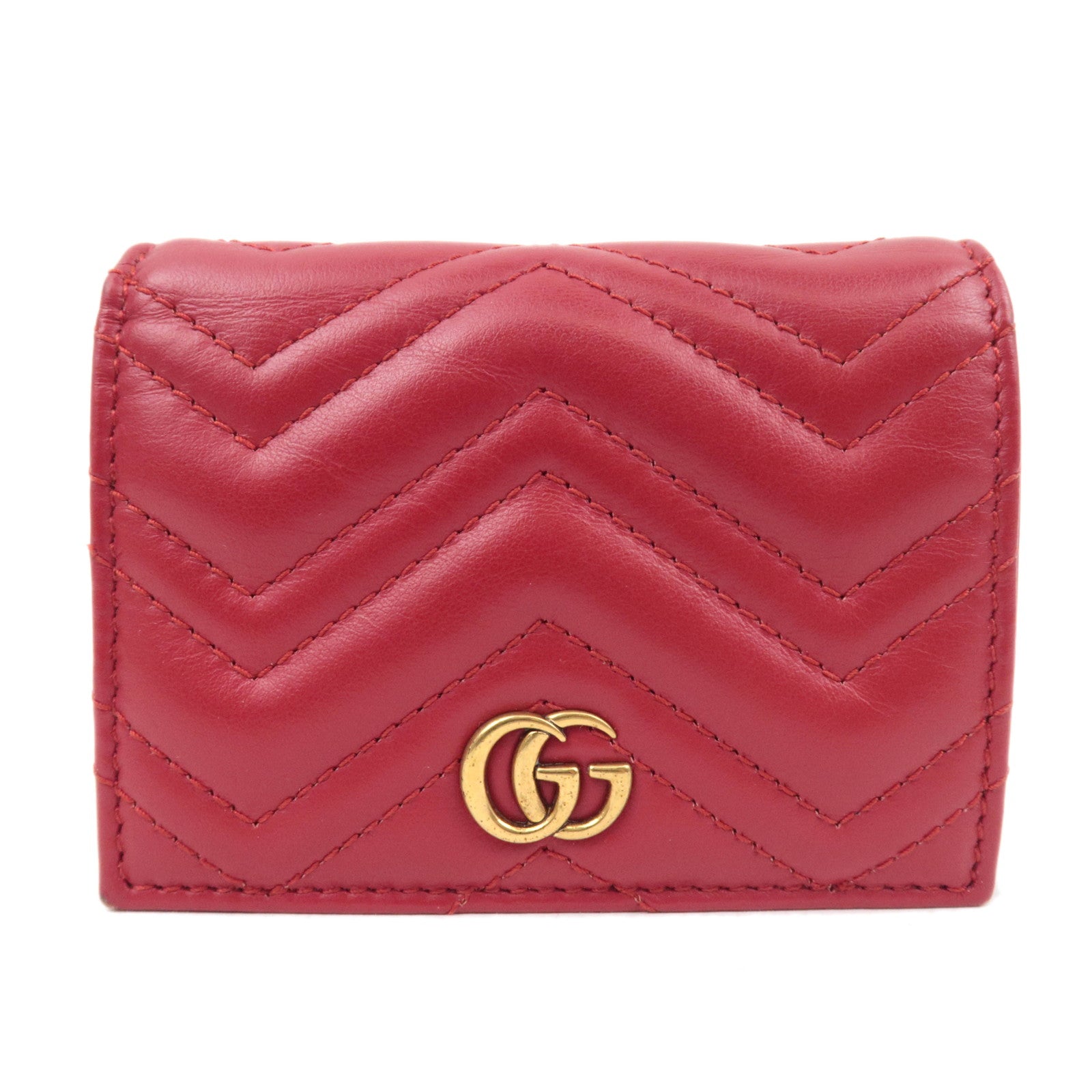GUCCI GG Marmont Bifold Wallet Leather Red 466492 *Box, Dust bag84629