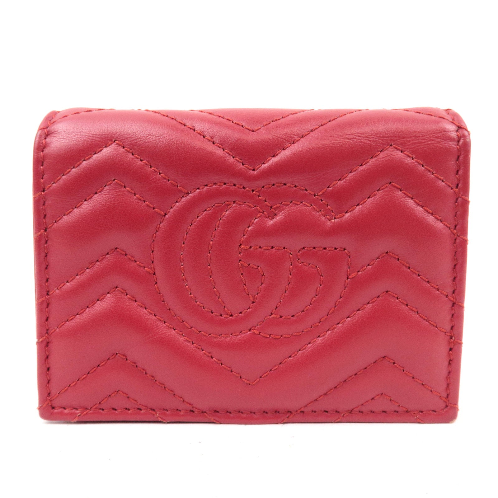 GUCCI GG Marmont Bifold Wallet Leather Red 466492 *Box, Dust bag