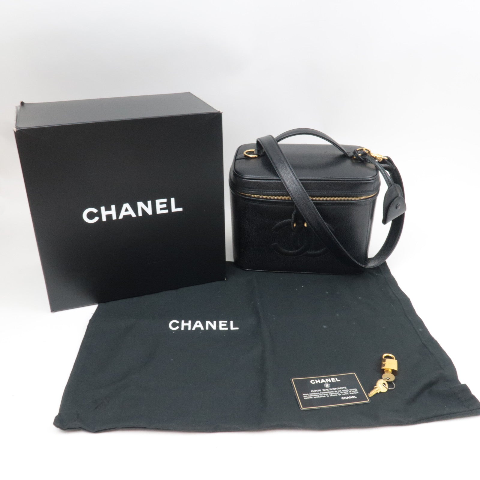 CHANEL Cocomark 2Way Vanity Bag Caviarskin Black 4066847 *Box, Dust bag, G card, Strap, Key Lock, Clochette