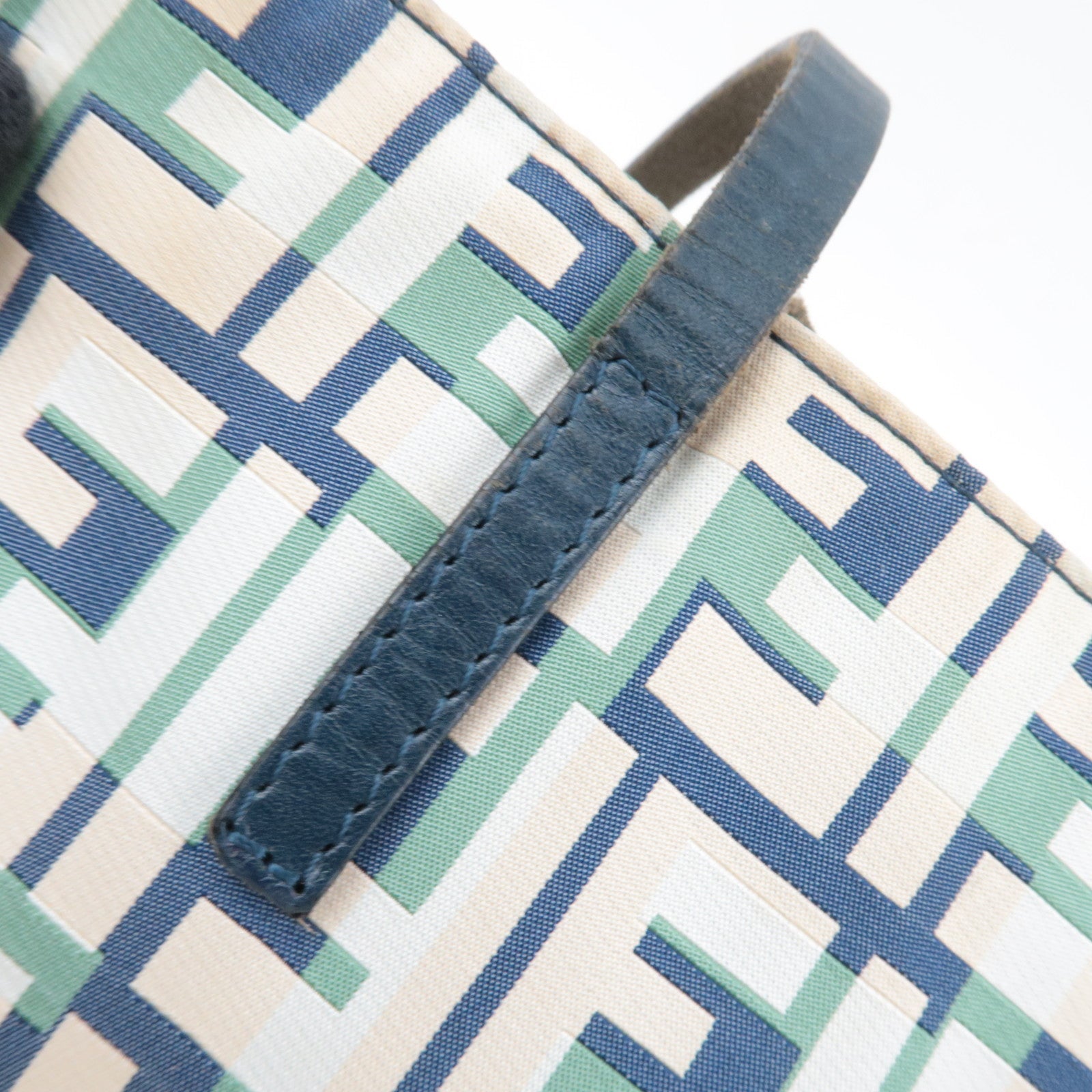 FENDI Zucca Tote Bag Nylon Leather Beige Green Navy