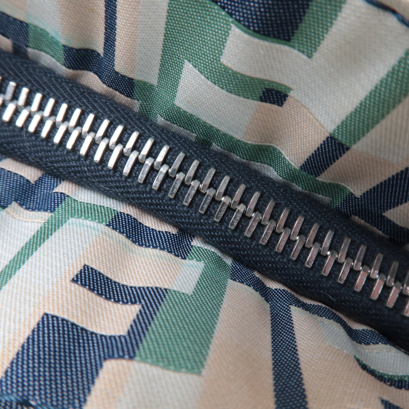 FENDI Zucca Tote Bag Nylon Leather Beige Green Navy