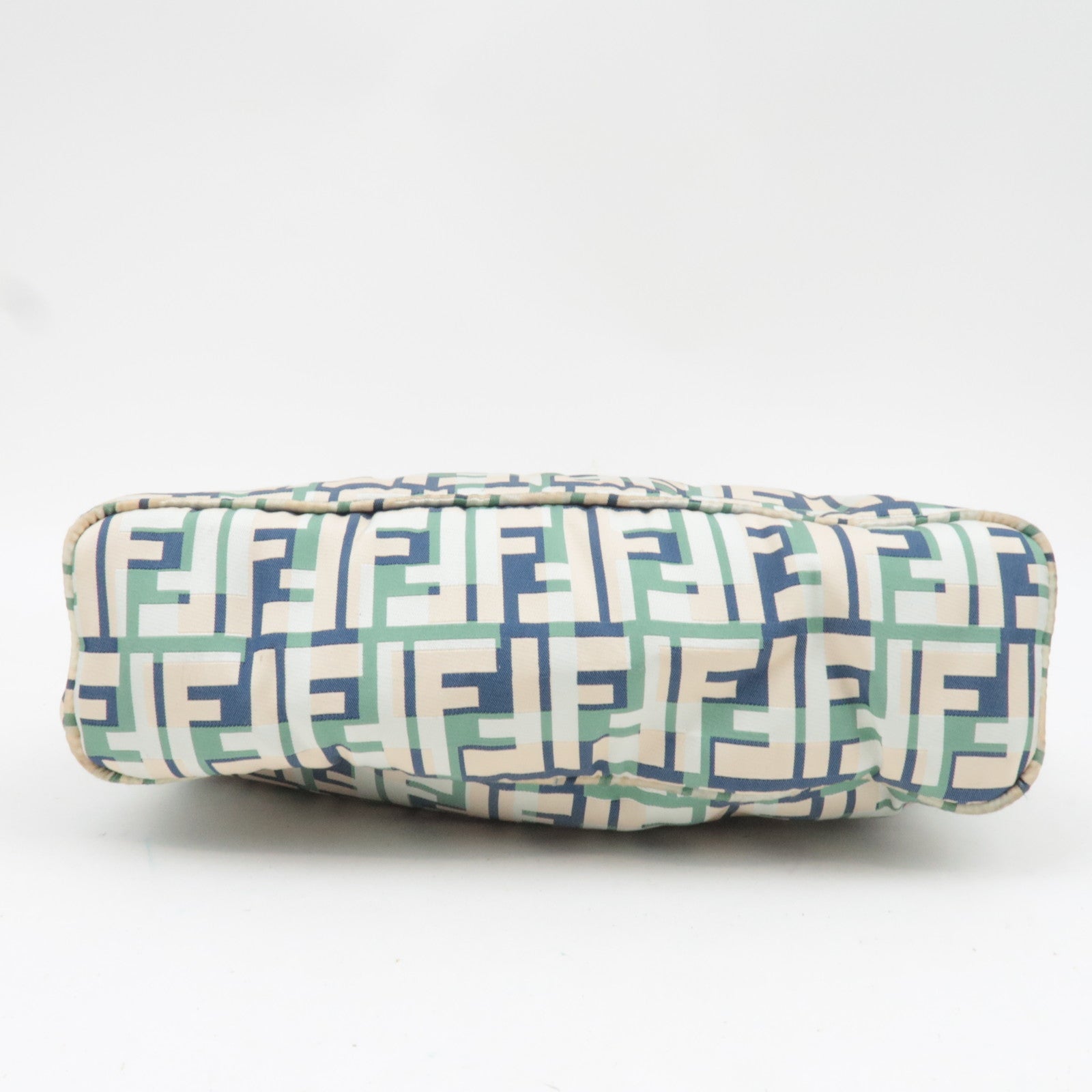 FENDI Zucca Tote Bag Nylon Leather Beige Green Navy