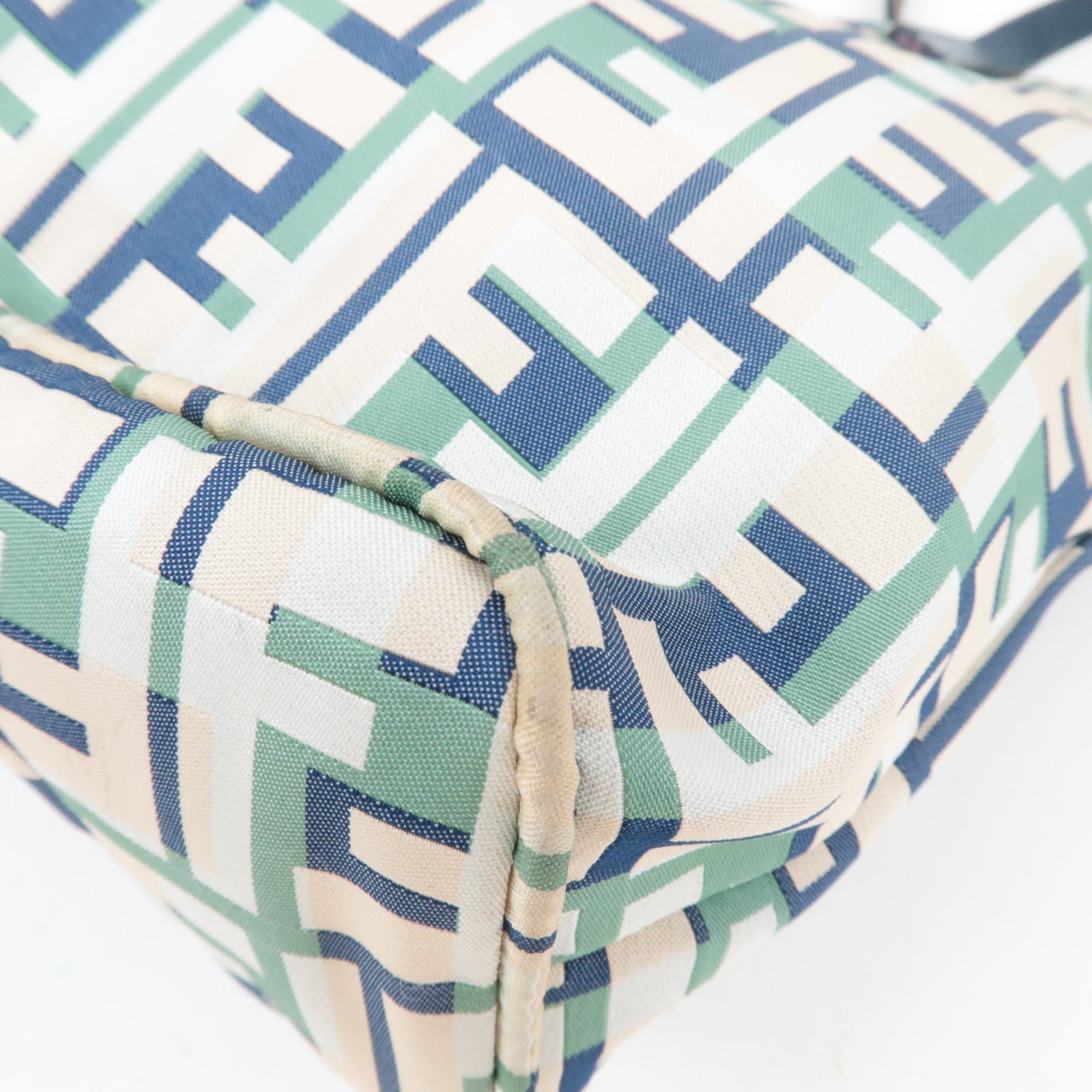 FENDI Zucca Tote Bag Nylon Leather Beige Green Navy