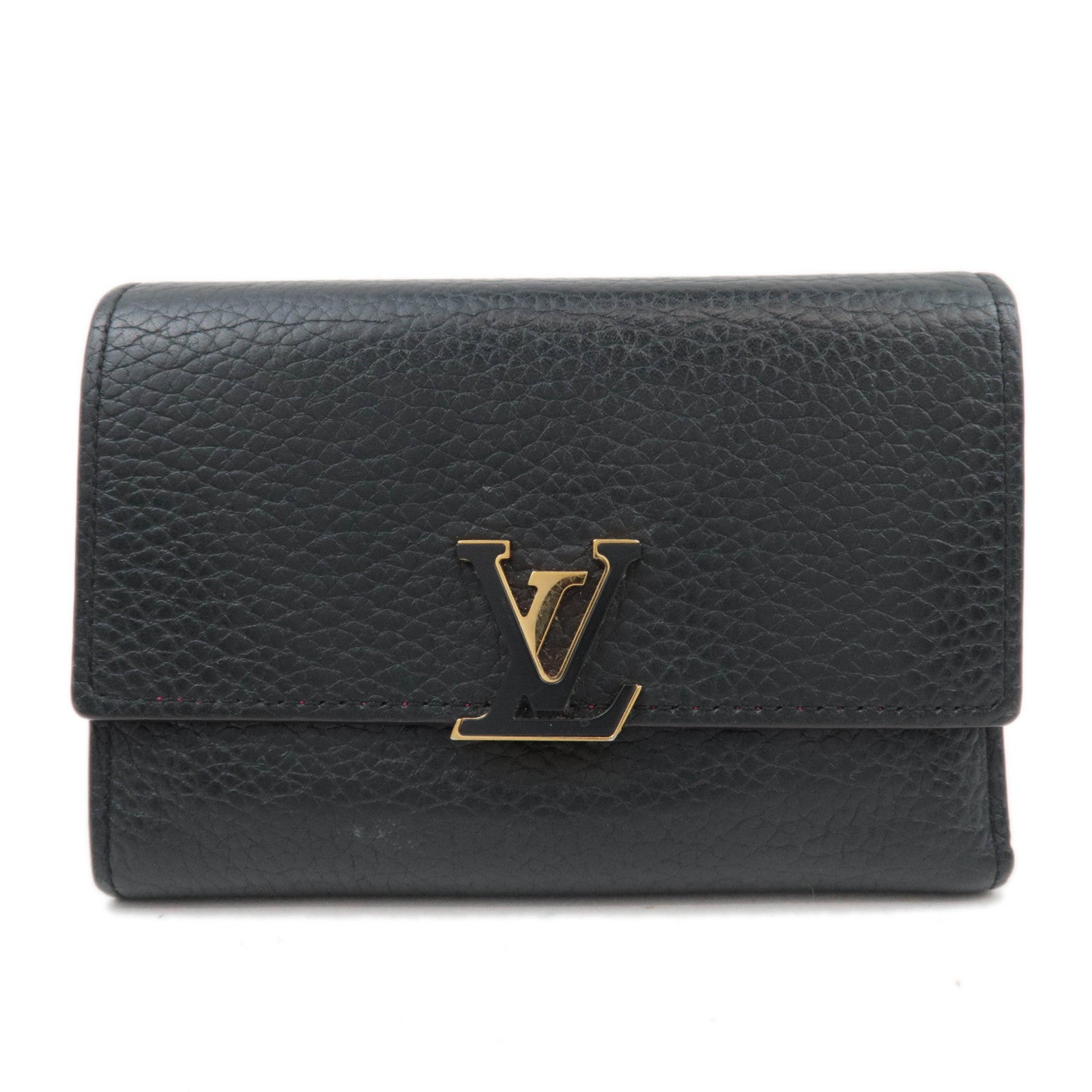 Louis Vuitton Portefeuille Capucines Compact Trifold Wallet Taurillon Leather Noir Hot Pink M6215784640