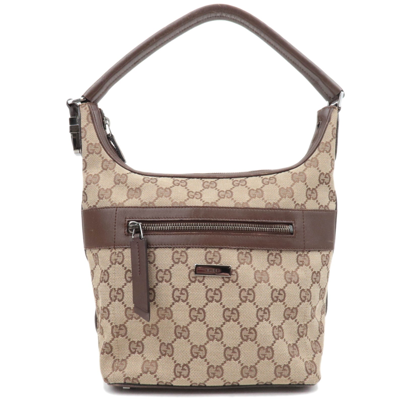 GUCCI GG Canvas Leather Shoulder Bag Beige Brown 001.429984663