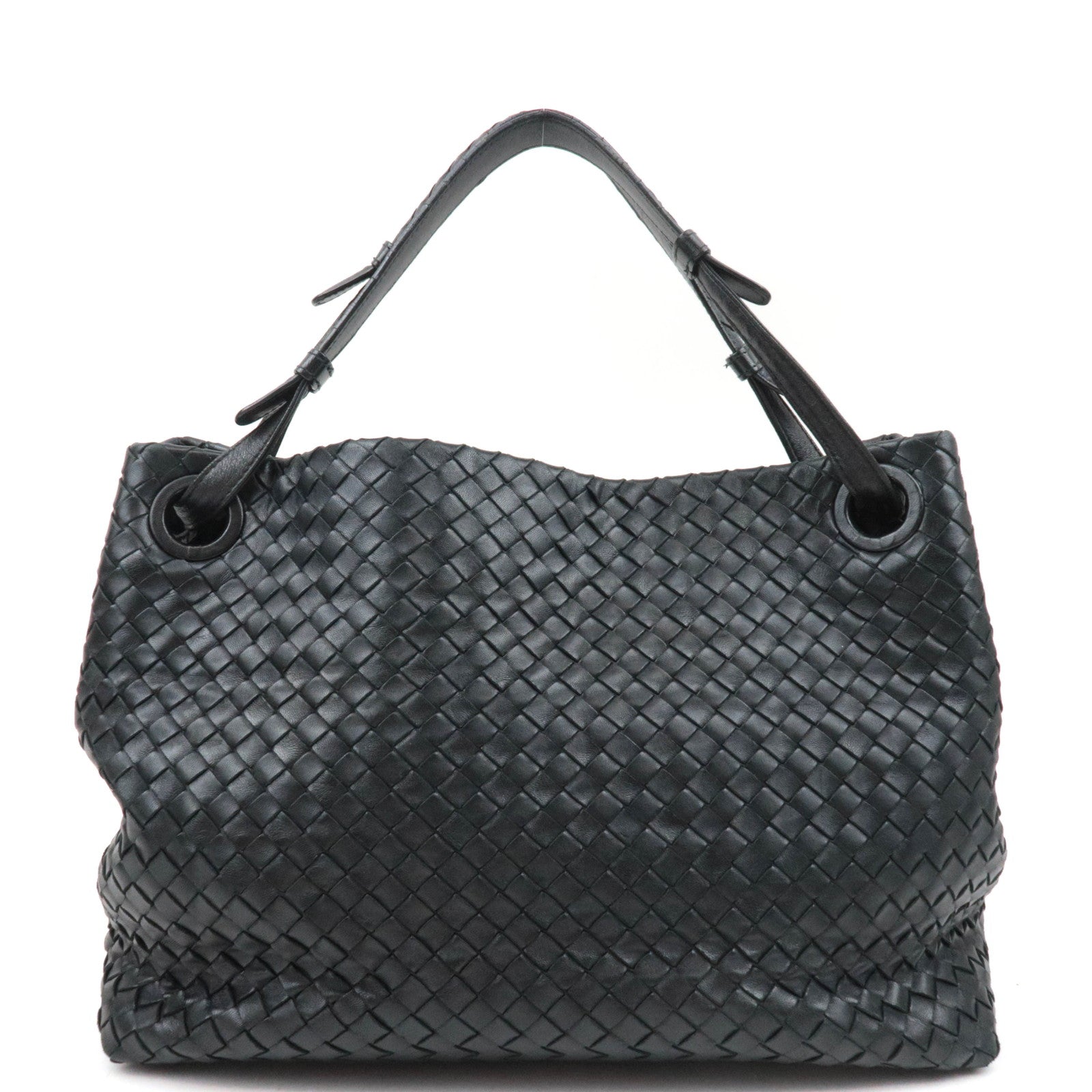 BOTTEGA VENETA Intrecciato Medium Garda Shoulder Bag Leather Black 179320 *Dust bag, Mirror