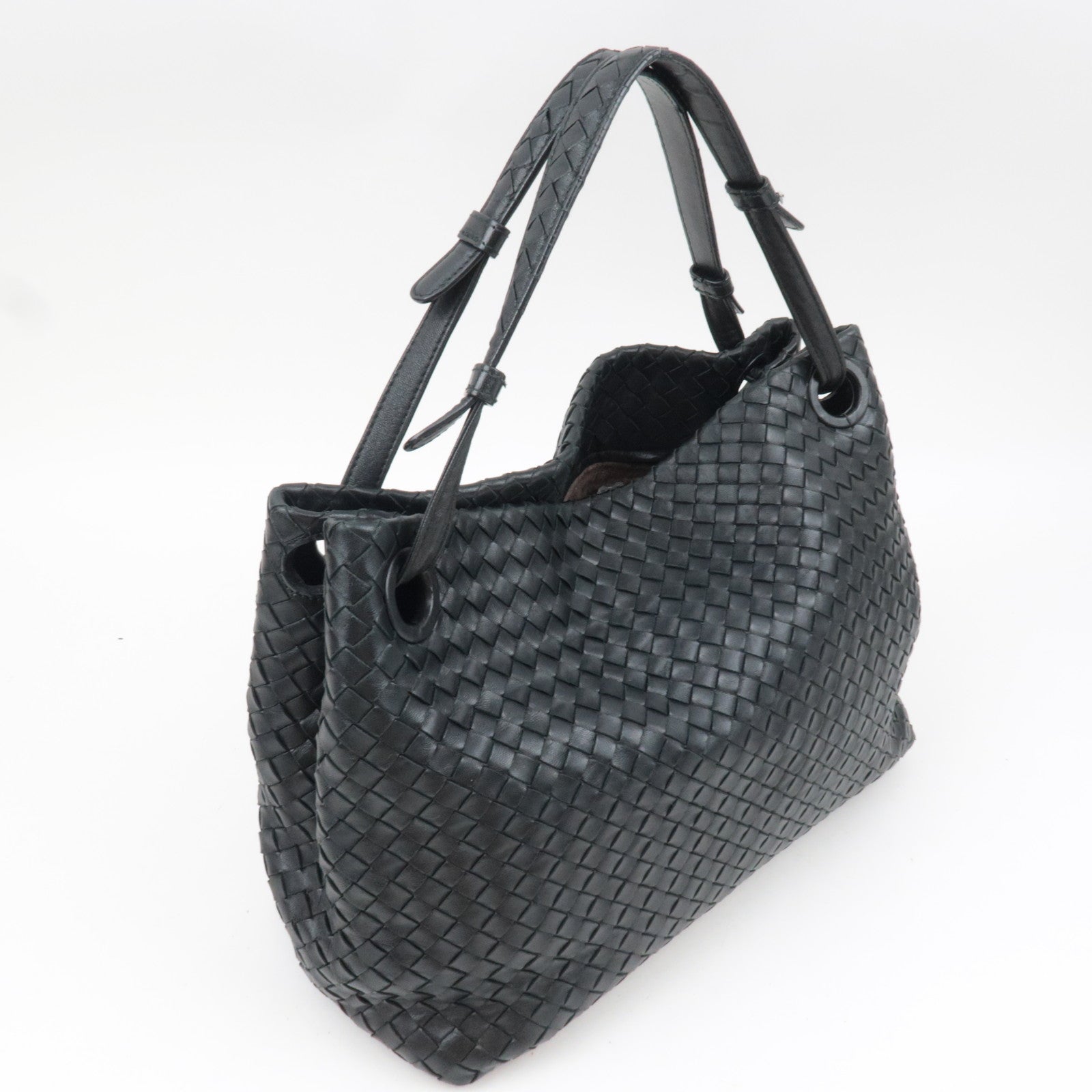 BOTTEGA VENETA Intrecciato Medium Garda Shoulder Bag Leather Black 179320 *Dust bag, Mirror