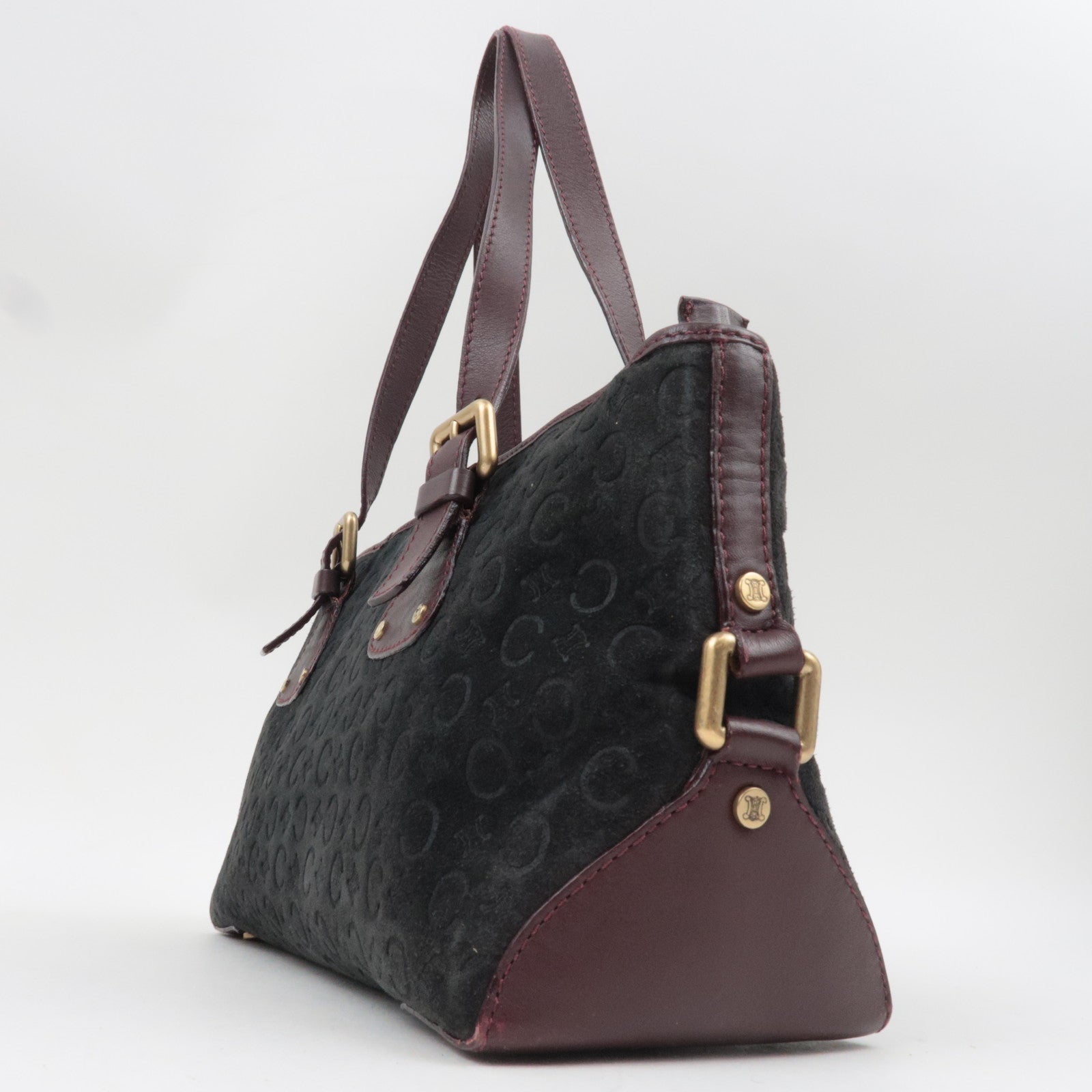 CELINE C Macadam Shoulder Bag Suede Leather Black Brown