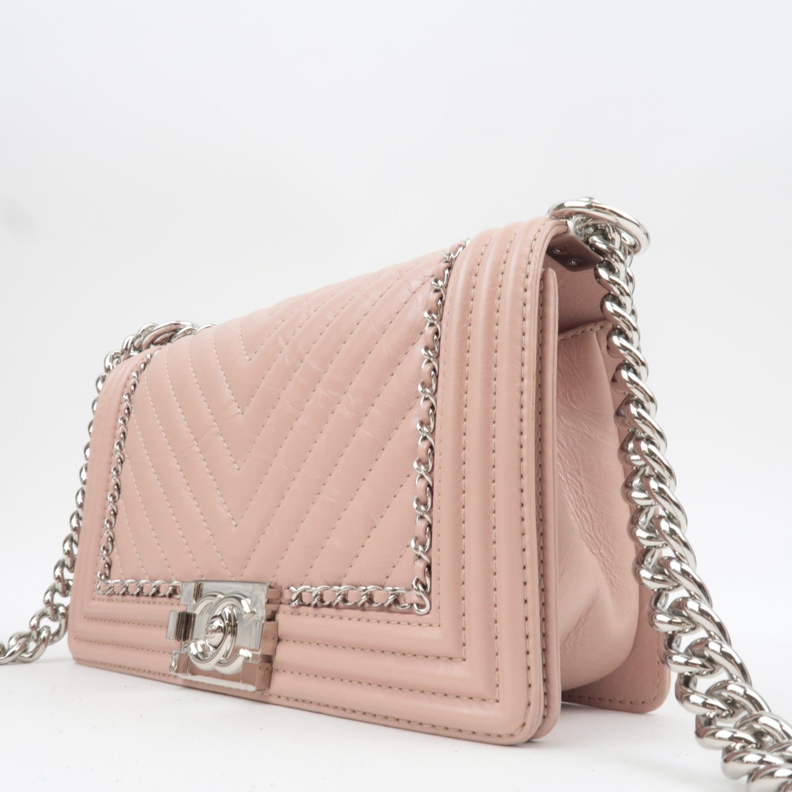 CHANEL Boy Chanel Chain Shoulder Bag Aged Calfskin Pink 24900670