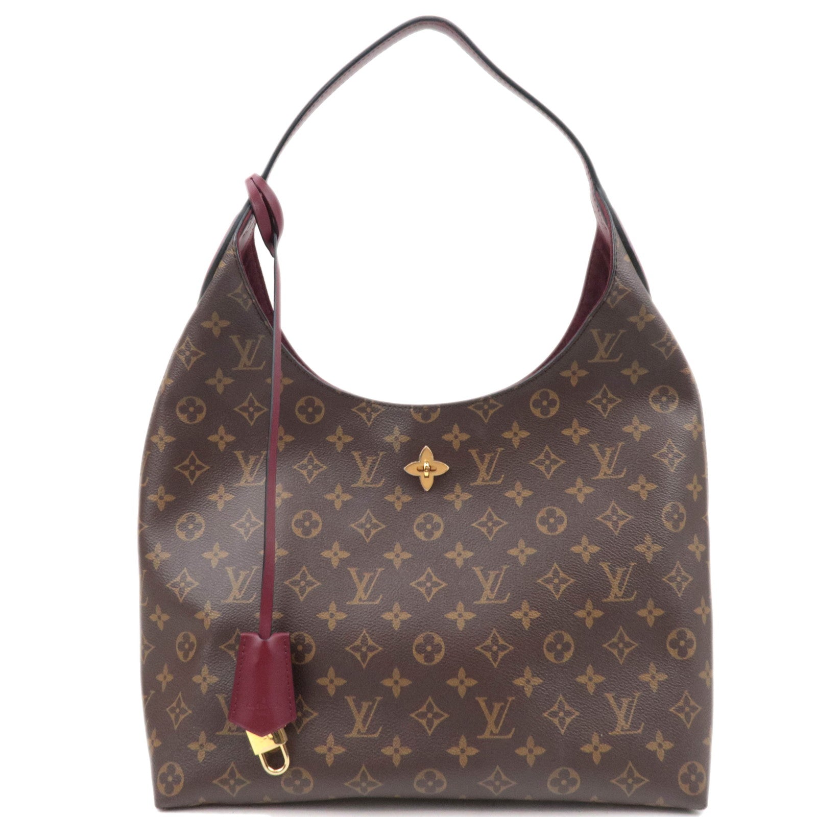 Louis Vuitton Monogram Flower Hobo Shoulder Bag Bordeaux M43547 *Clochette, Key Lock