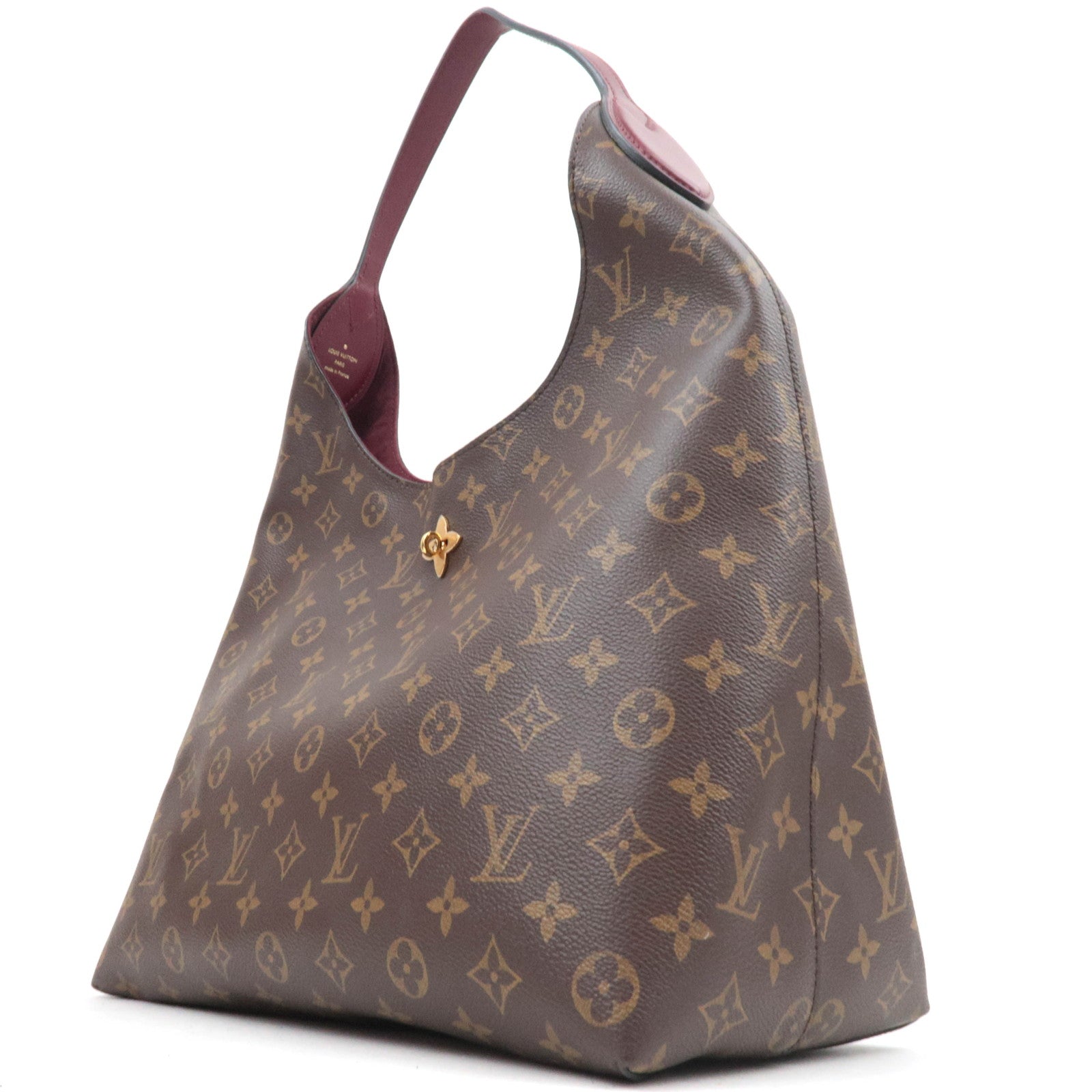 Louis Vuitton Monogram Flower Hobo Shoulder Bag Bordeaux M43547 *Clochette, Key Lock