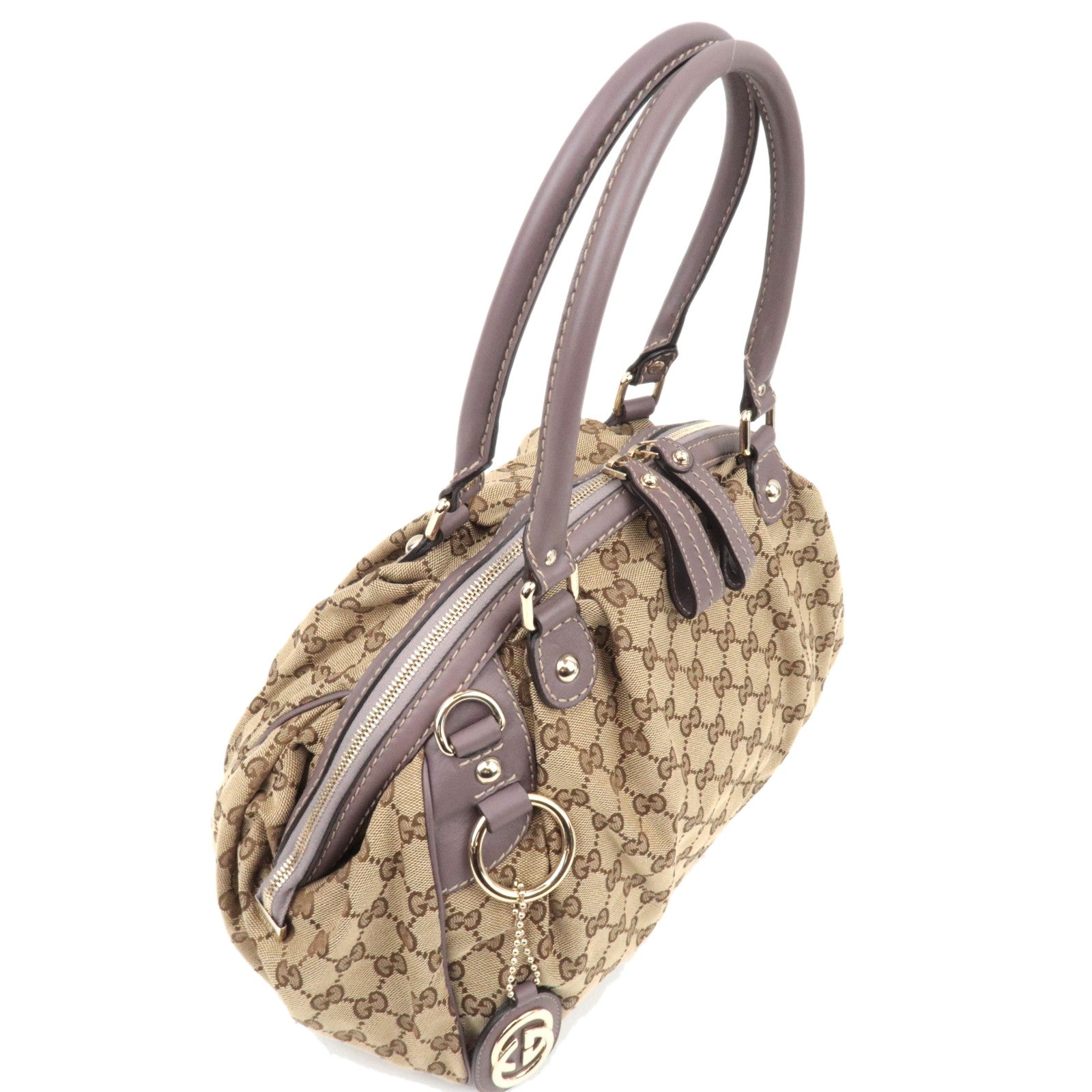 GUCCI Sukey Shoulder Bag GG Canvas Leather Beige 223974