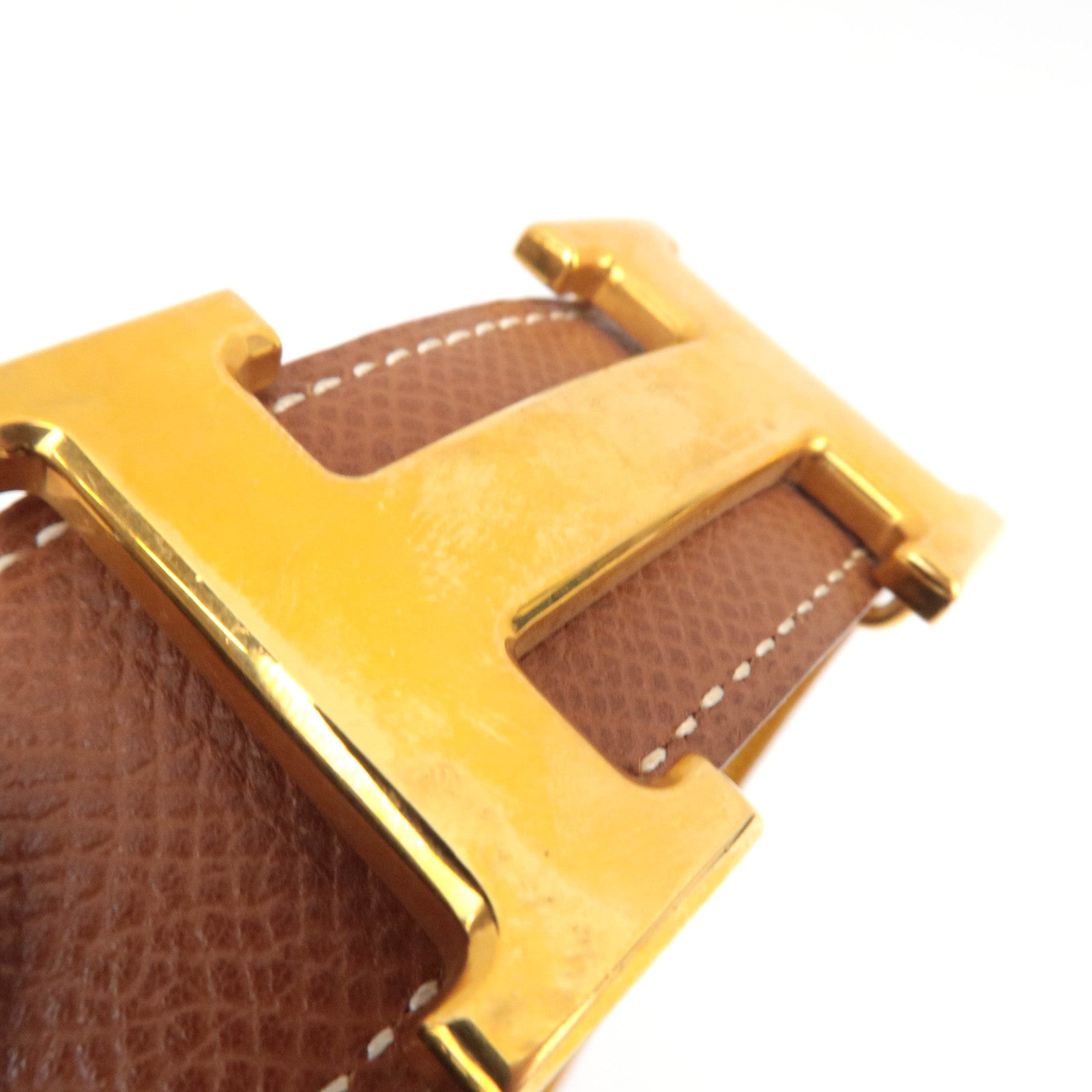 HERMES Constance Leather H Belt Size 75 □A (1997) Brown Yellow