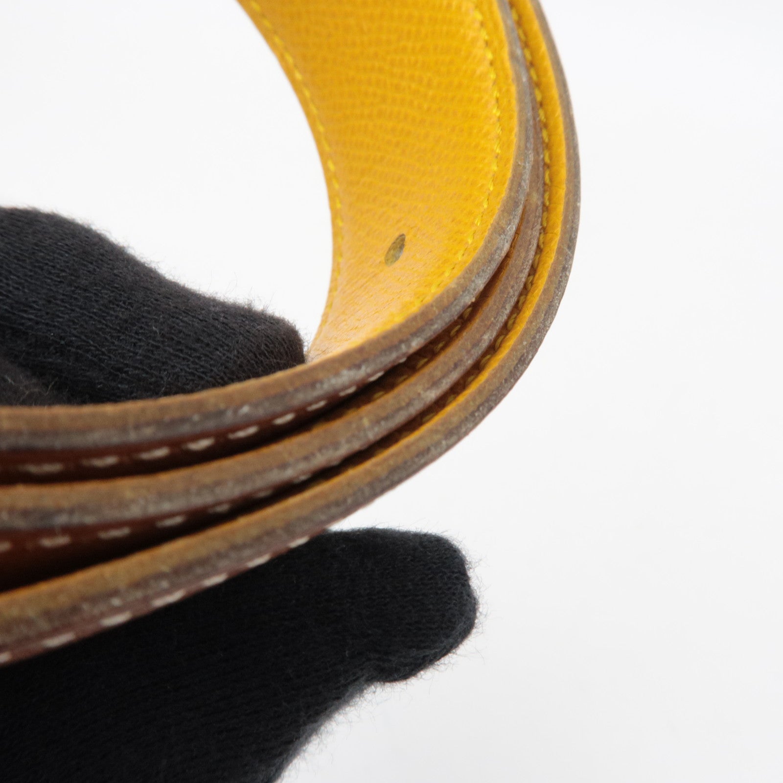 HERMES Constance Leather H Belt Size 75 □A (1997) Brown Yellow