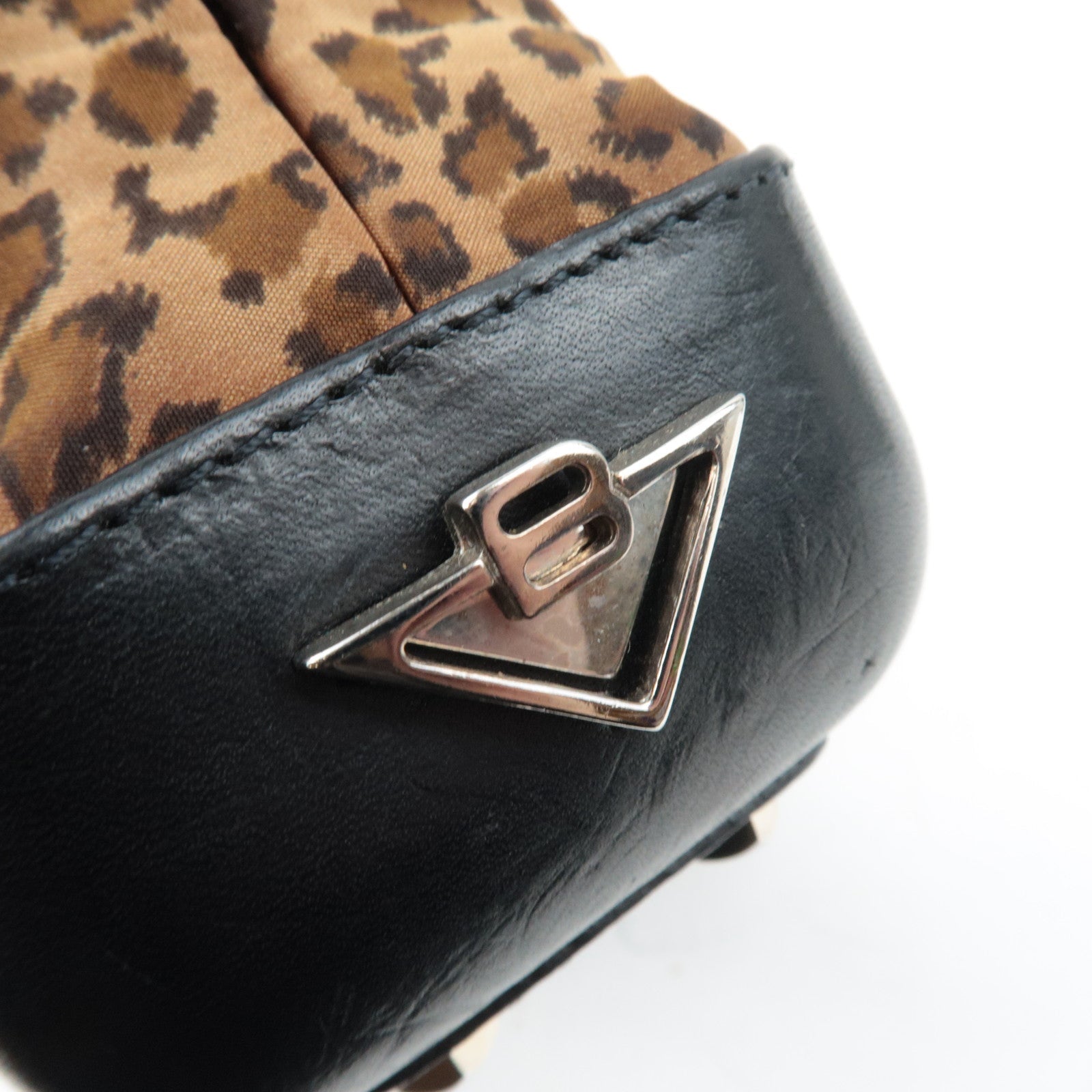 BOTTEGA VENETA Leopard Print Mini Handbag Nylon Leather