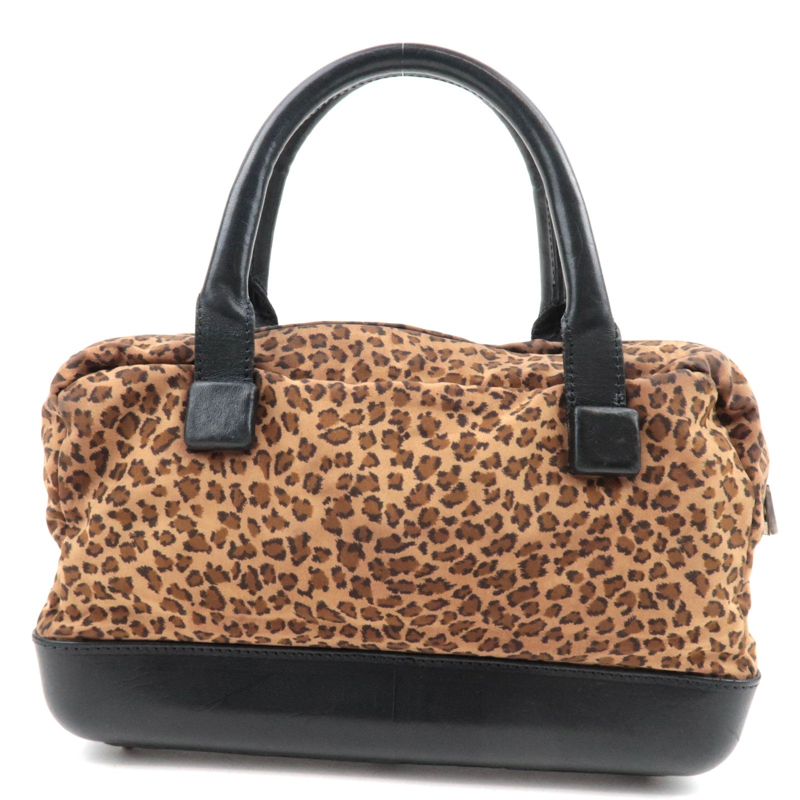 BOTTEGA VENETA Leopard Print Mini Handbag Nylon Leather
