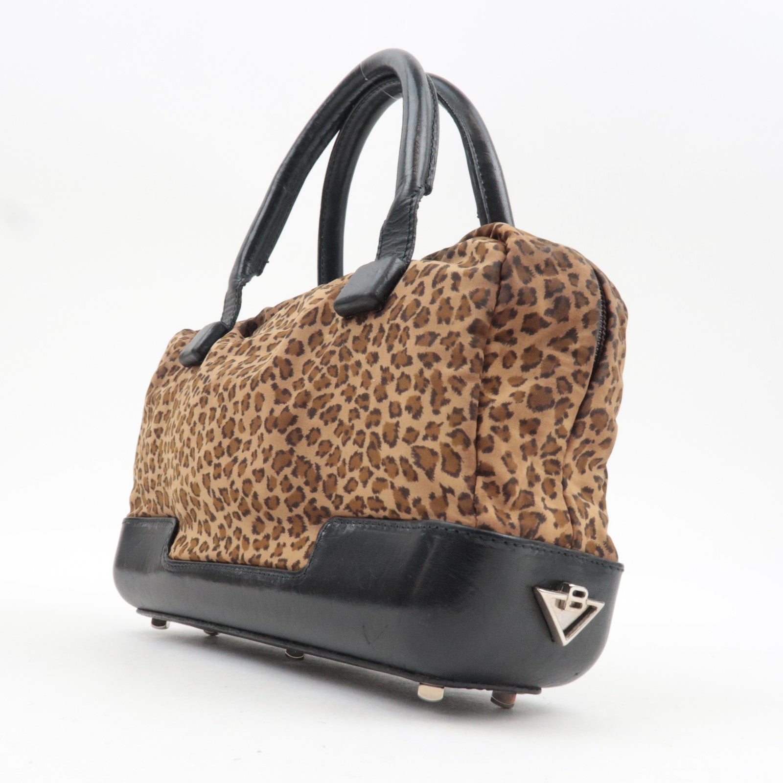BOTTEGA VENETA Leopard Print Mini Handbag Nylon Leather