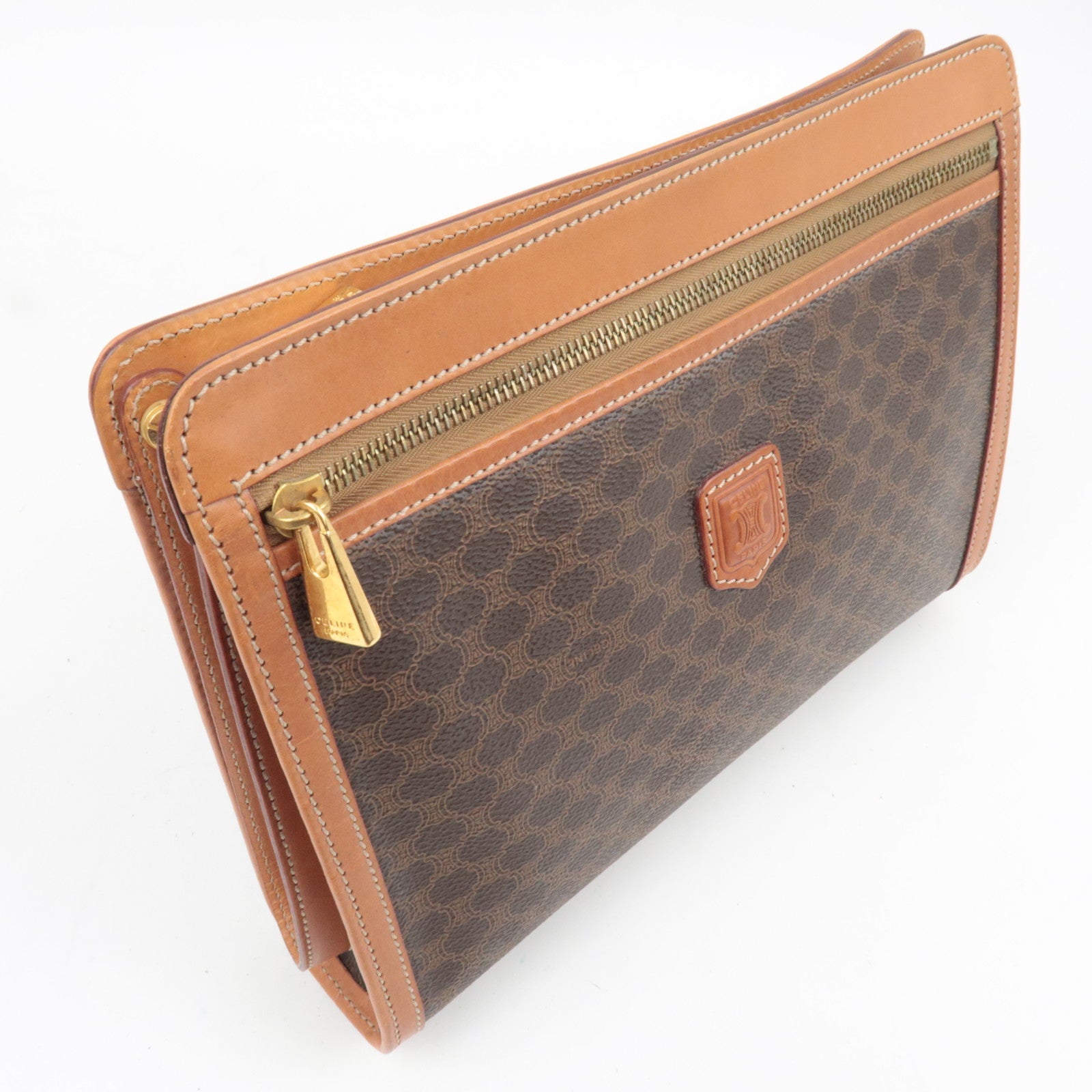 CELINE Macadam Clutch Bag PVC Leather Brown