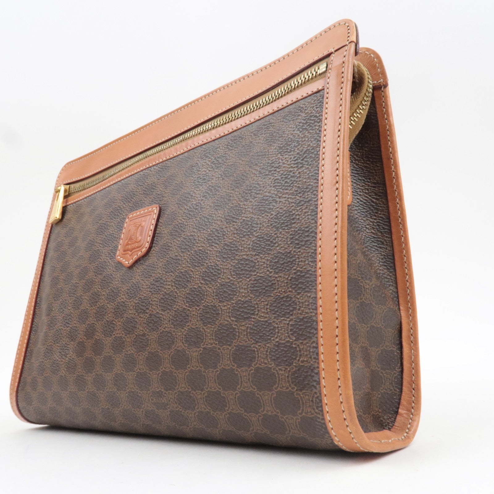 CELINE Macadam Clutch Bag PVC Leather Brown