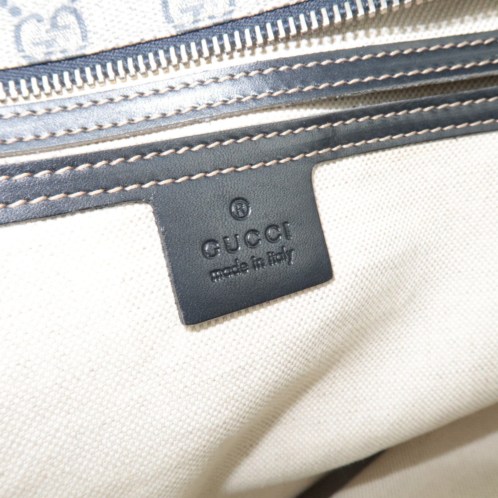 GUCCI Tote Bag GG Supreme Leather Beige Navy 211137 *Dust bag