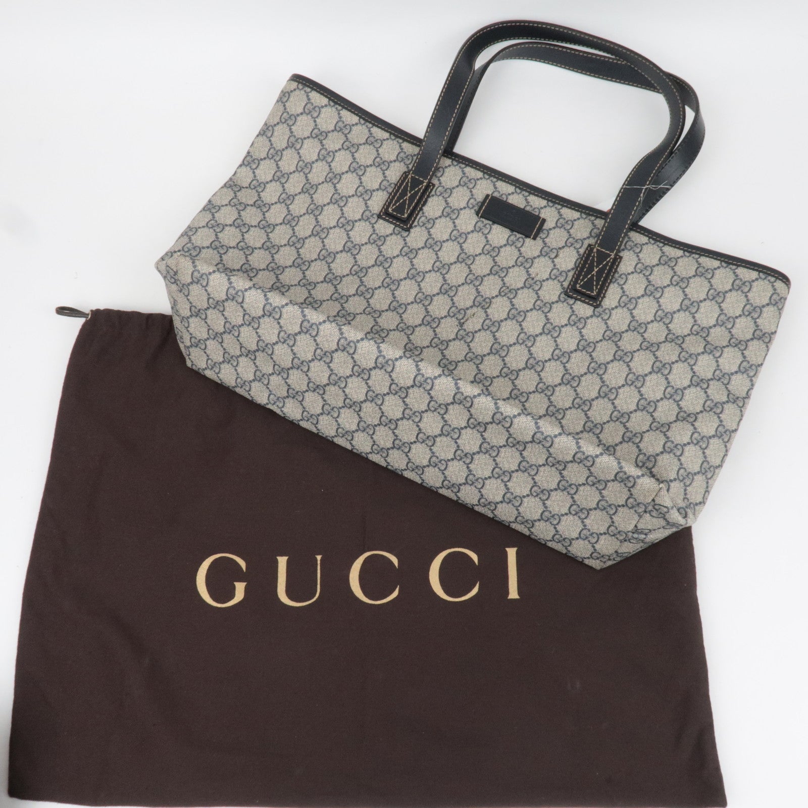 GUCCI Tote Bag GG Supreme Leather Beige Navy 211137 *Dust bag