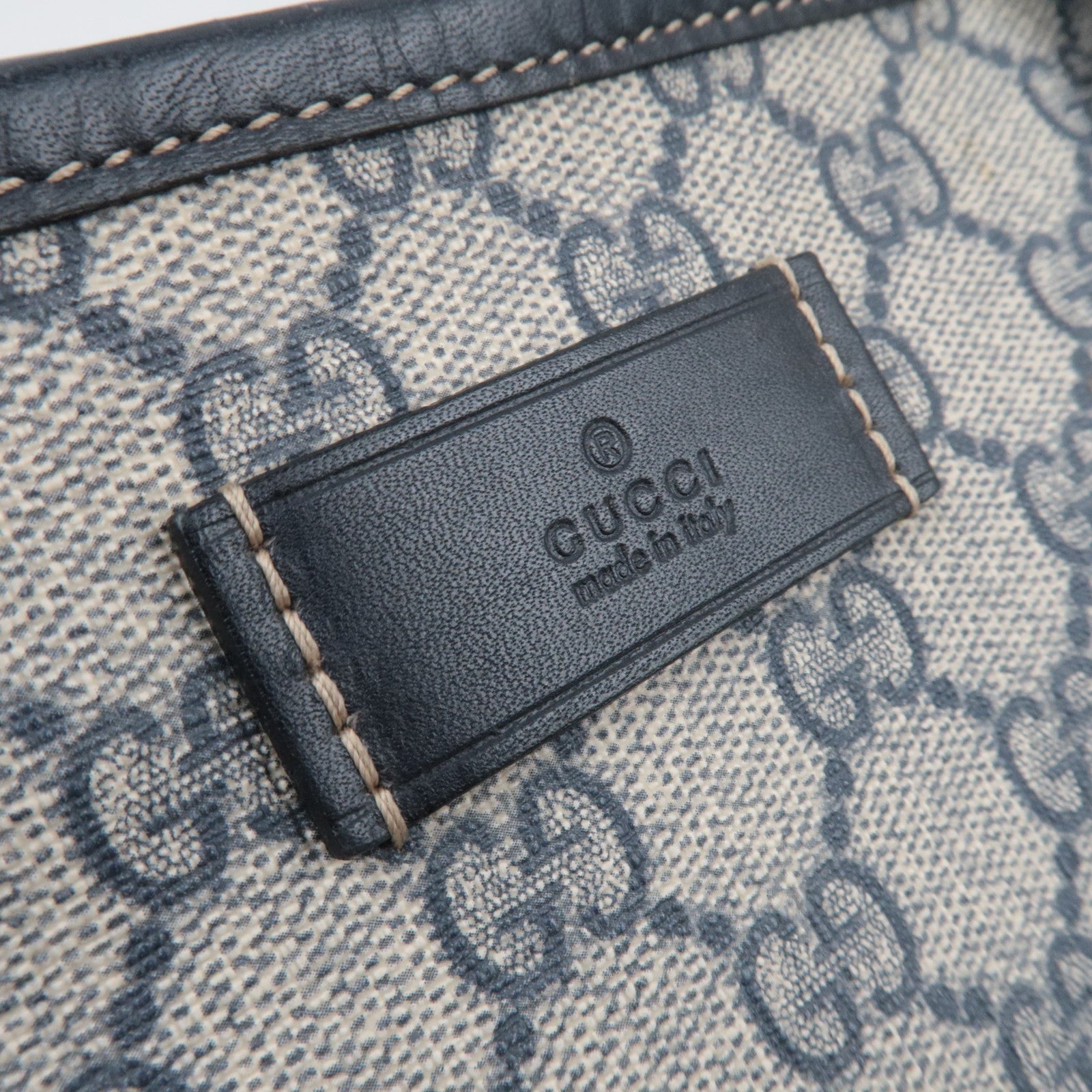 GUCCI Tote Bag GG Supreme Leather Beige Navy 211137 *Dust bag